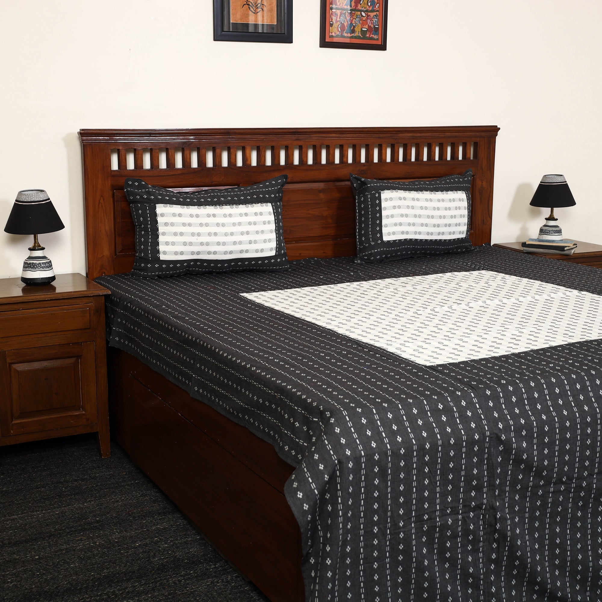 SOUTH KARGHA Black - Jacquard Patchwork Cotton Double Bed Cover with Pillow Covers (108 x 83 in) 14