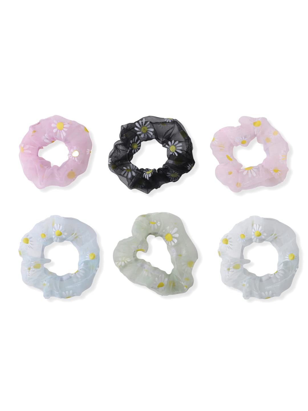 Yellow Chimes Scrunchies for Women Hair Accessories for Women 6 Pcs Net Fabric Scrunchies Set Rubber Bands Multicolor Scrunchie Ponytail Holders Hair - view 6