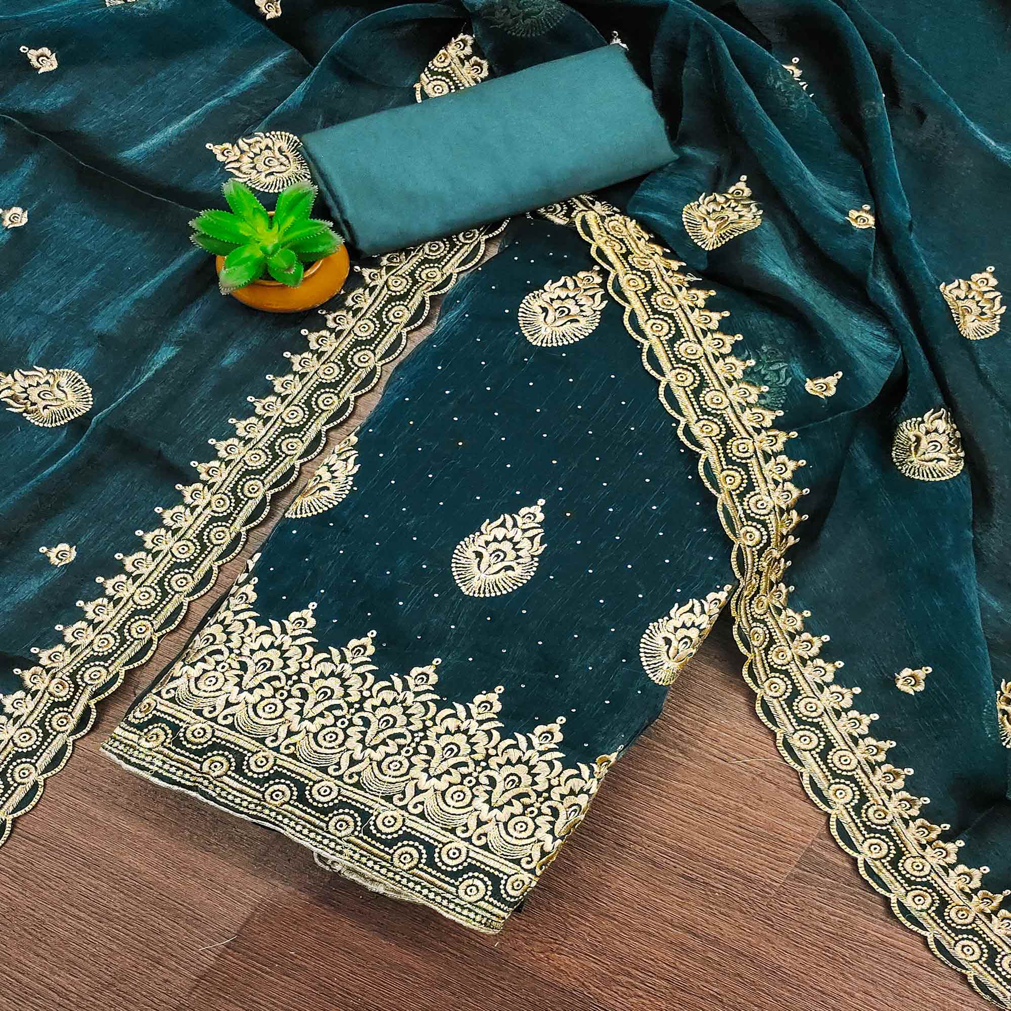Peachmode Morpich Embroidery With Stonework Mulberry Dress Material