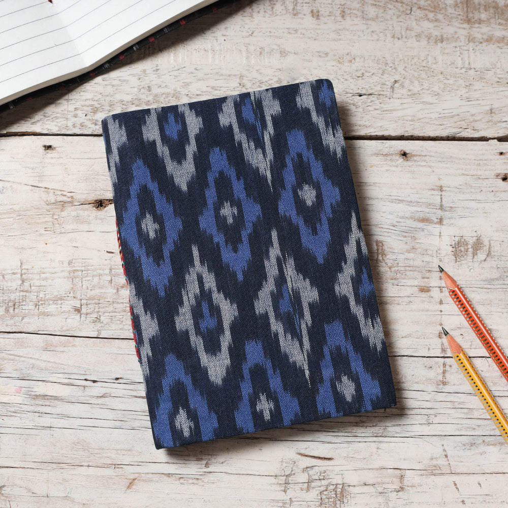 CHUTNEY CRAFT STUDIO Black - Ikat Fabric Cover Handmade Paper Notebook (7 x 5 in)