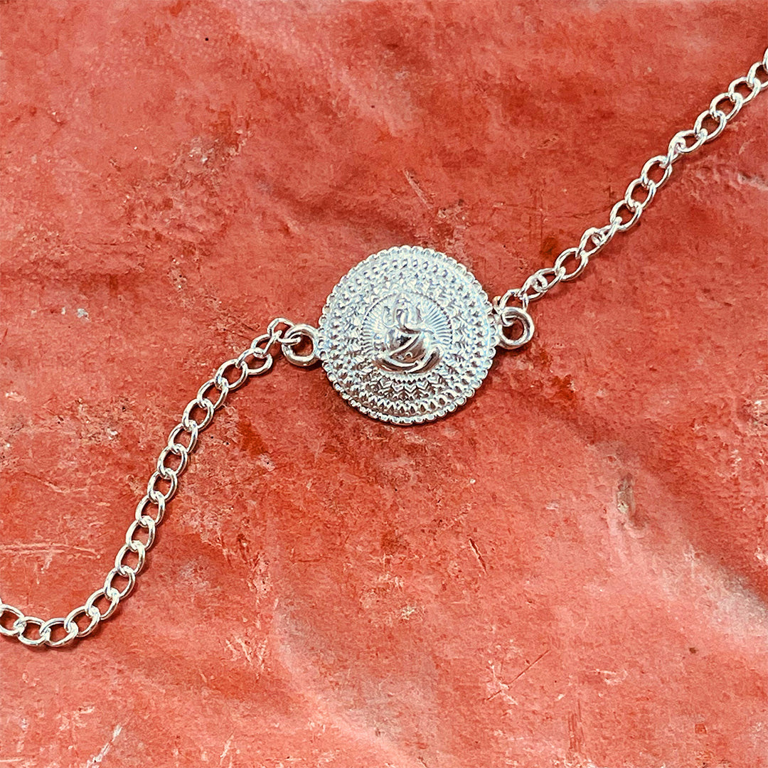 trueBrowns Men 925 Sterling Silver Embossed Ganesh Idol Silver Chain Bracelet - view 2