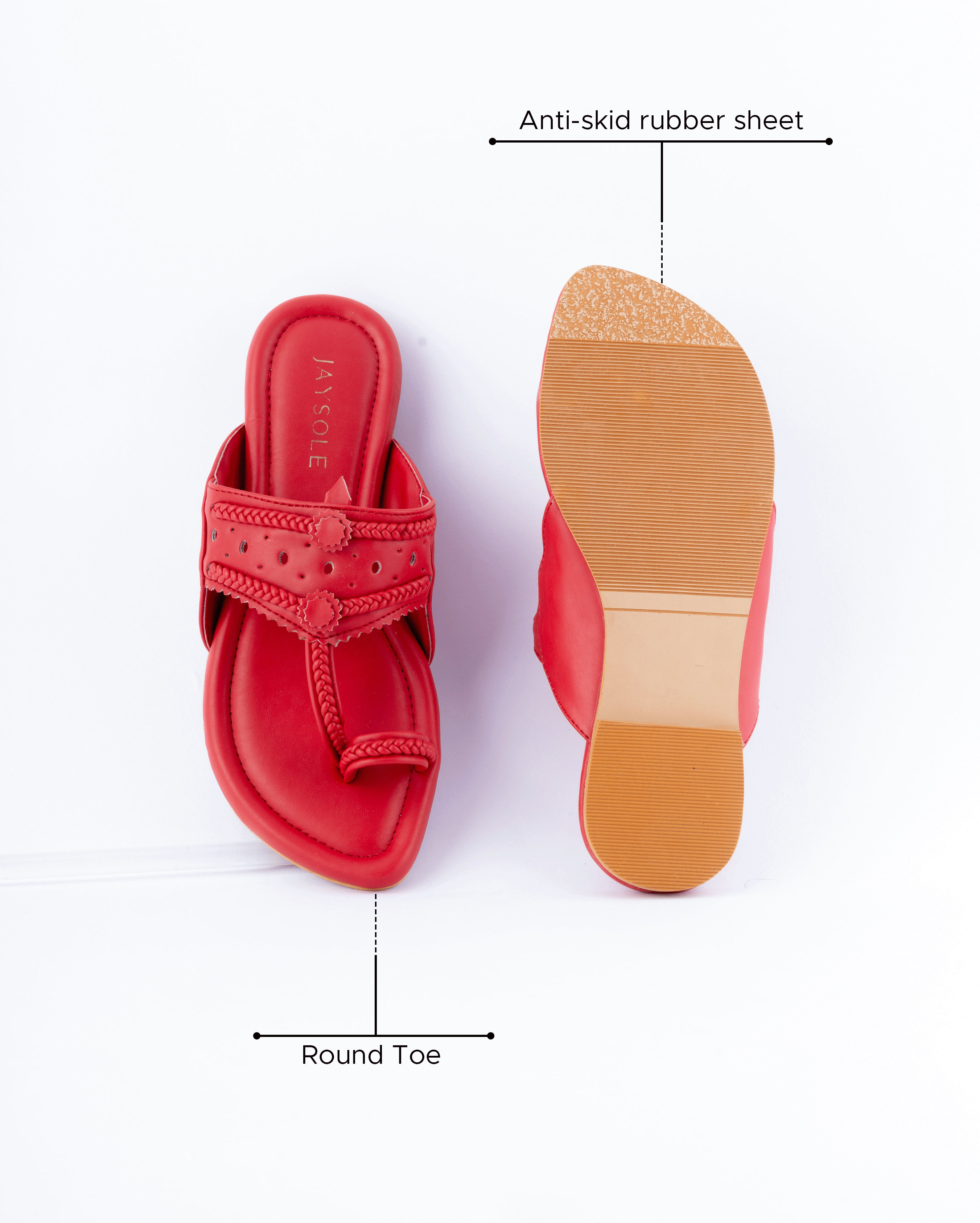 Jaysole Indian Red Solid Kolha Flats - view 6