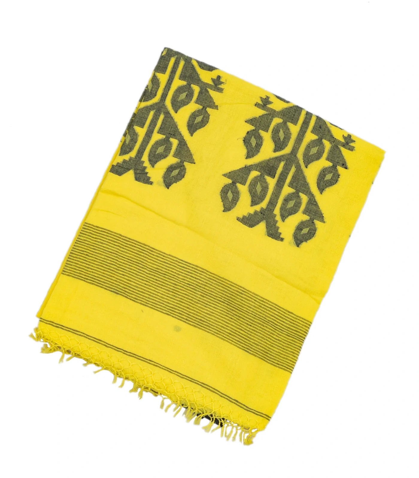 RmKV Lemon Yellow Handloom Bengal Cotton Saree With Coin Buttas