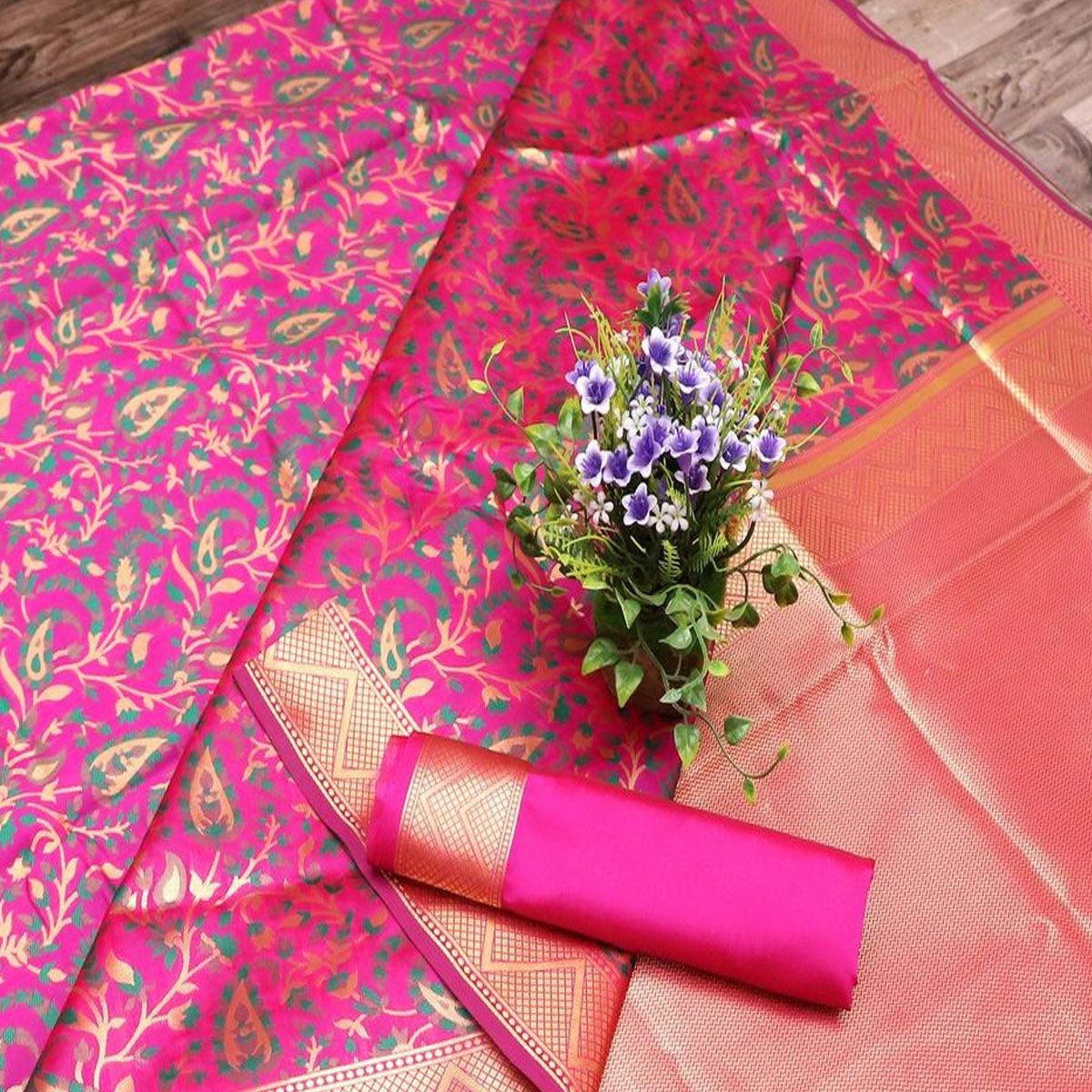 Peachmode Demanding Pink Colored Festive Wear Printed Banarasi Silk Saree - view 2