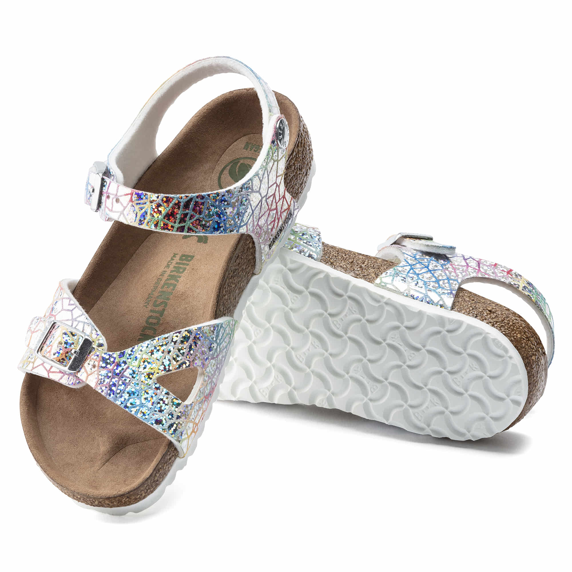 Birkenstock Rio Kids Vegan Micro Fibre – Silver Silver/Flashy Hologram Silver
