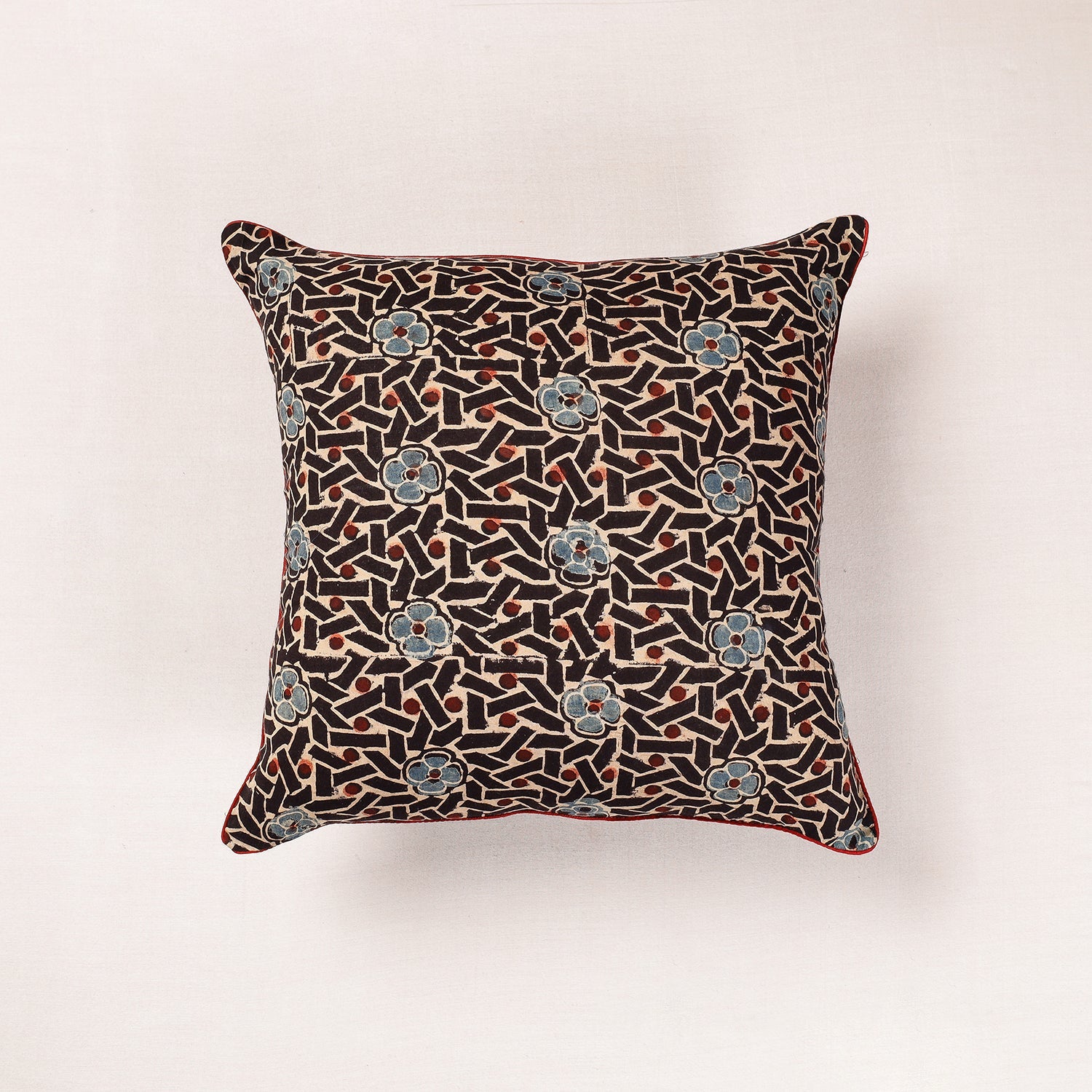 HAVELI CHRONICLES Black - Ajrakh Block Printed Cotton Cushion Cover (16 x 16 in)