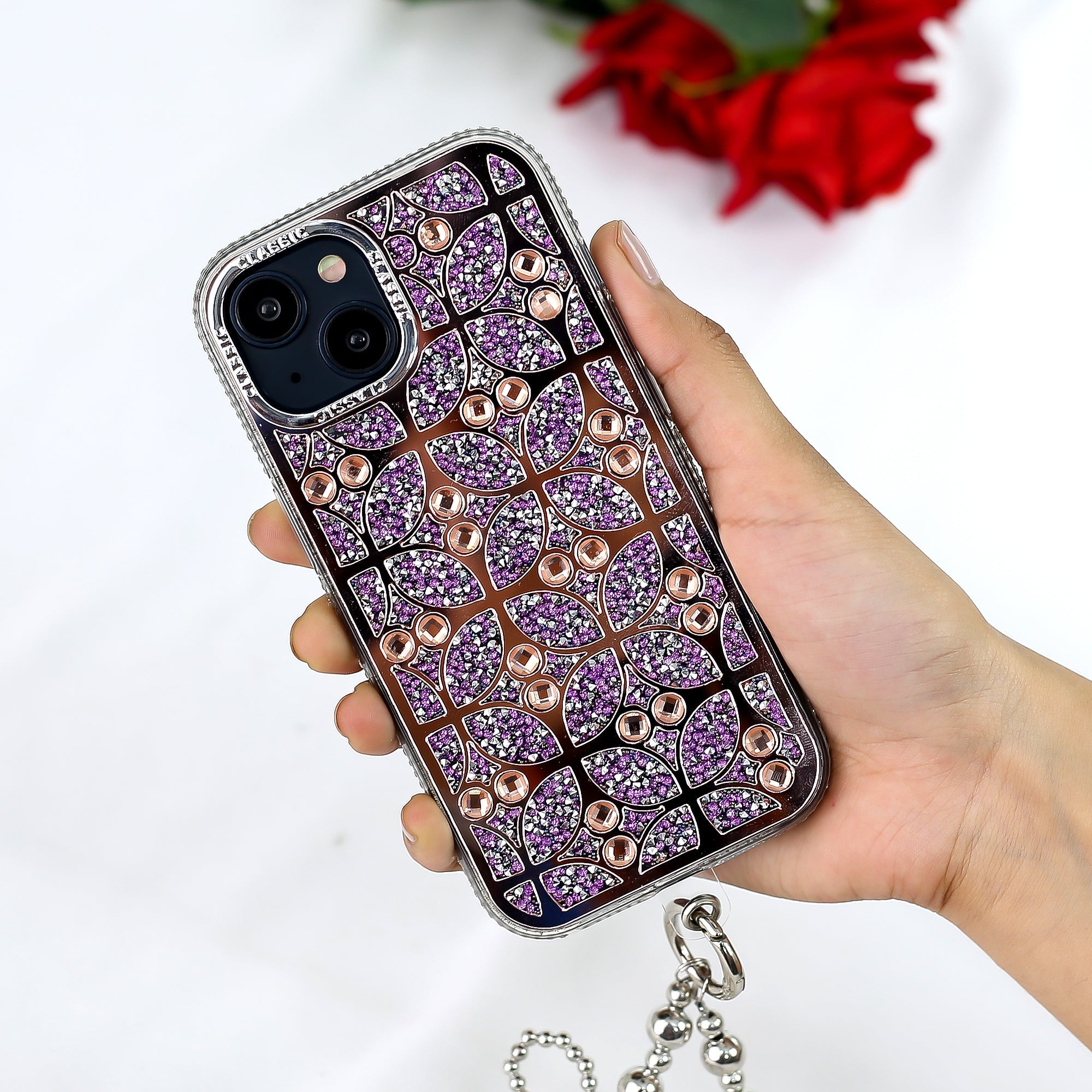Peeperly Floral Sparkle Diamond Case with Bracelet