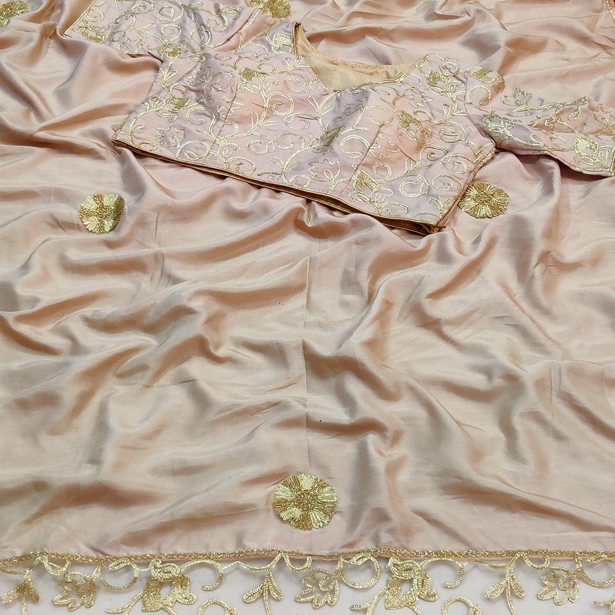 Peachmode Cream Partywear Mukeish Embroidery Dola Silk Saree - view 3