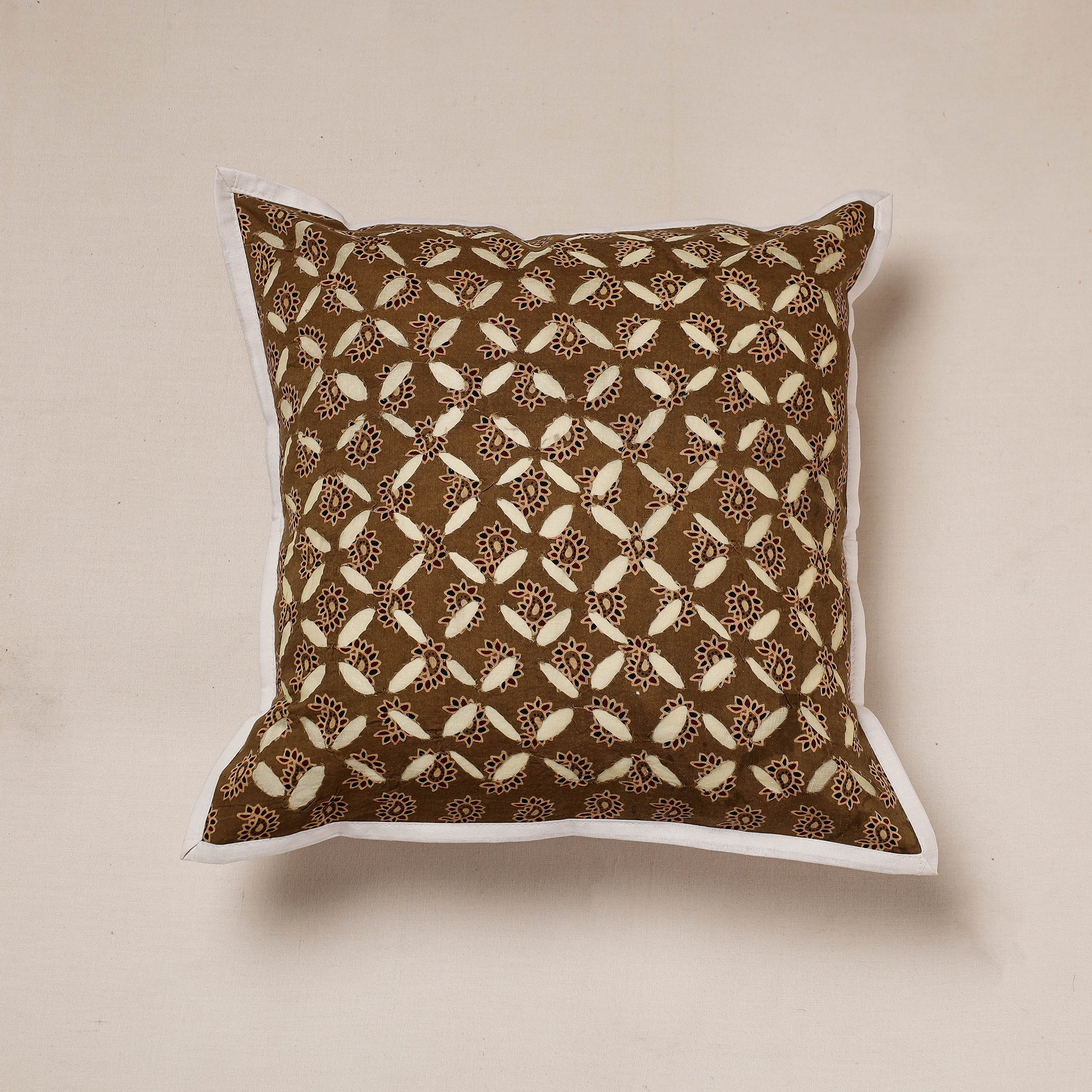 SHADES OF MARUDHARA Brown - Cutwork Cotton Applique Cushion Cover (16 x 16 in)