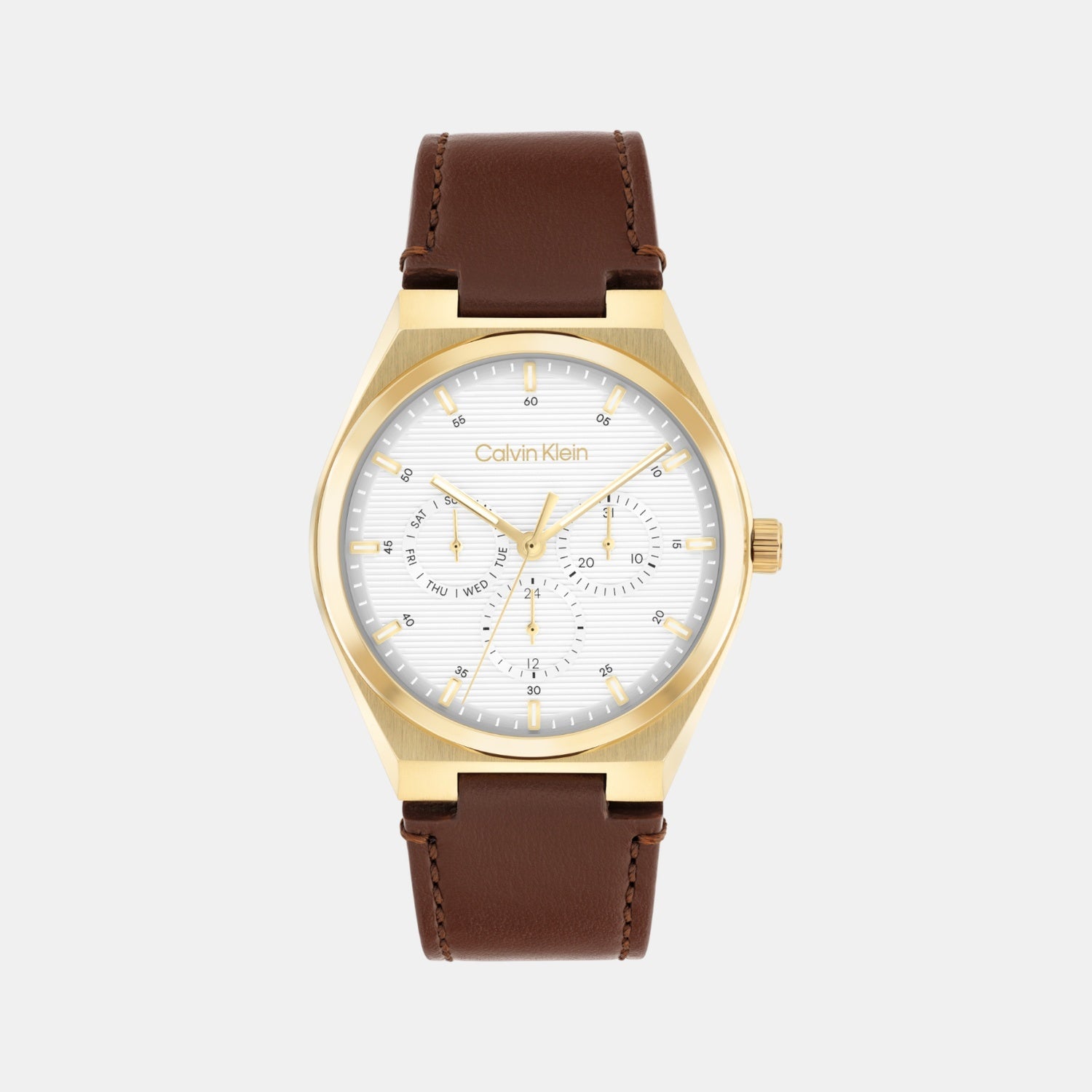 Calvin Klein Ck Motion Men Quartz White Dial Multi-Function Leather Watch 25200523