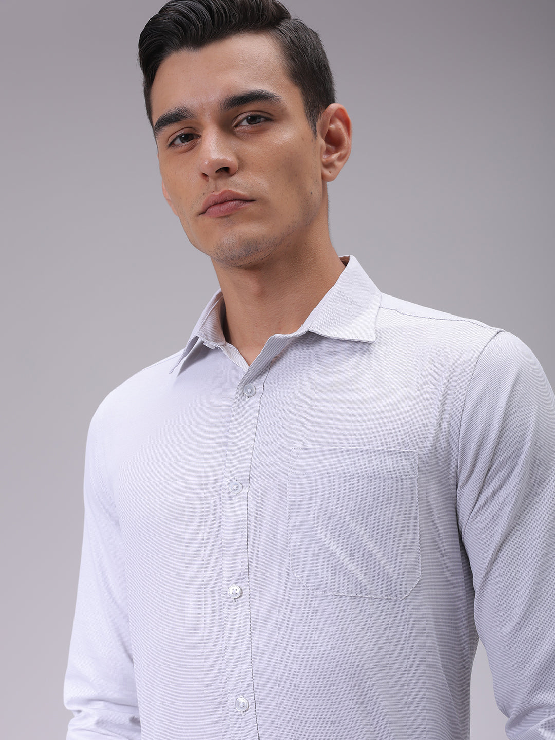 Luxe by TIGC Men's Grey Slim Fit Checked Formal Shirt