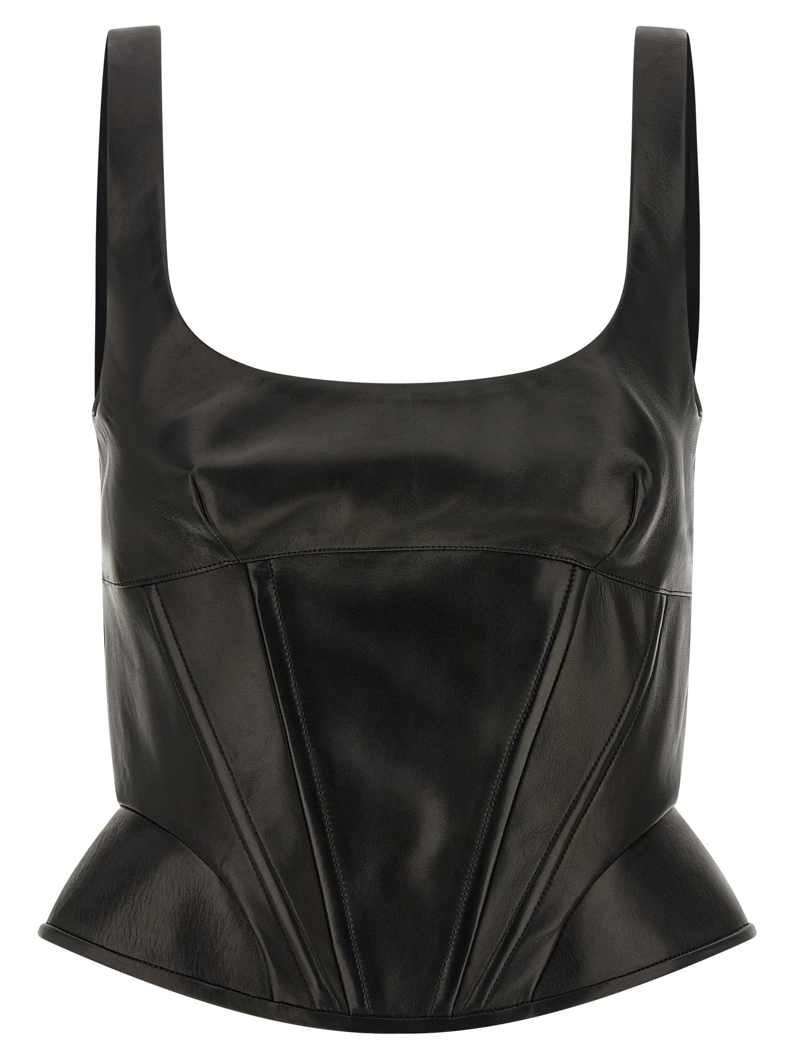 Ermanno Scervino Peplos Leather Top – 100% sheep leather