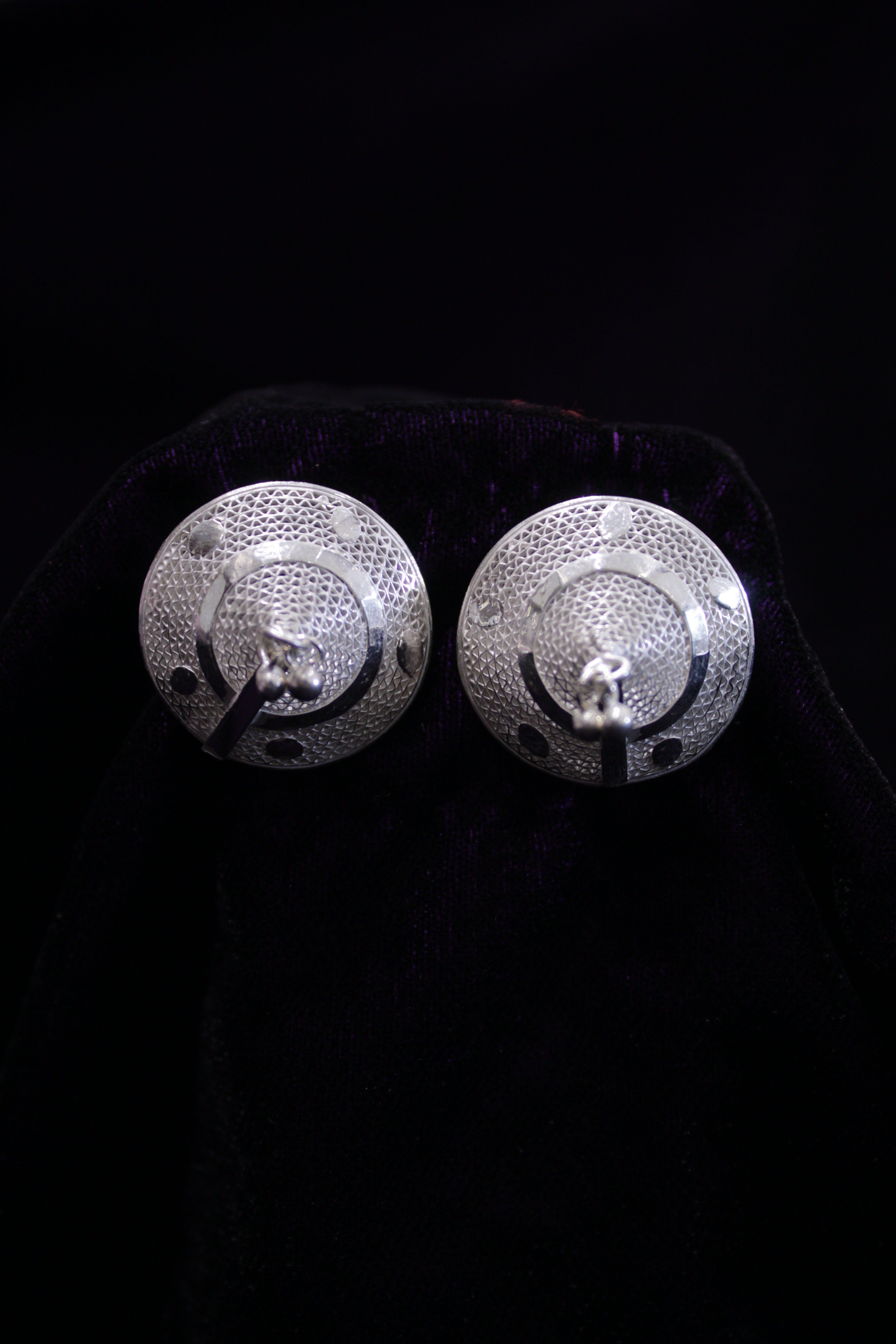 Indianvillez Conical Shape Silver Filigree Earring Set