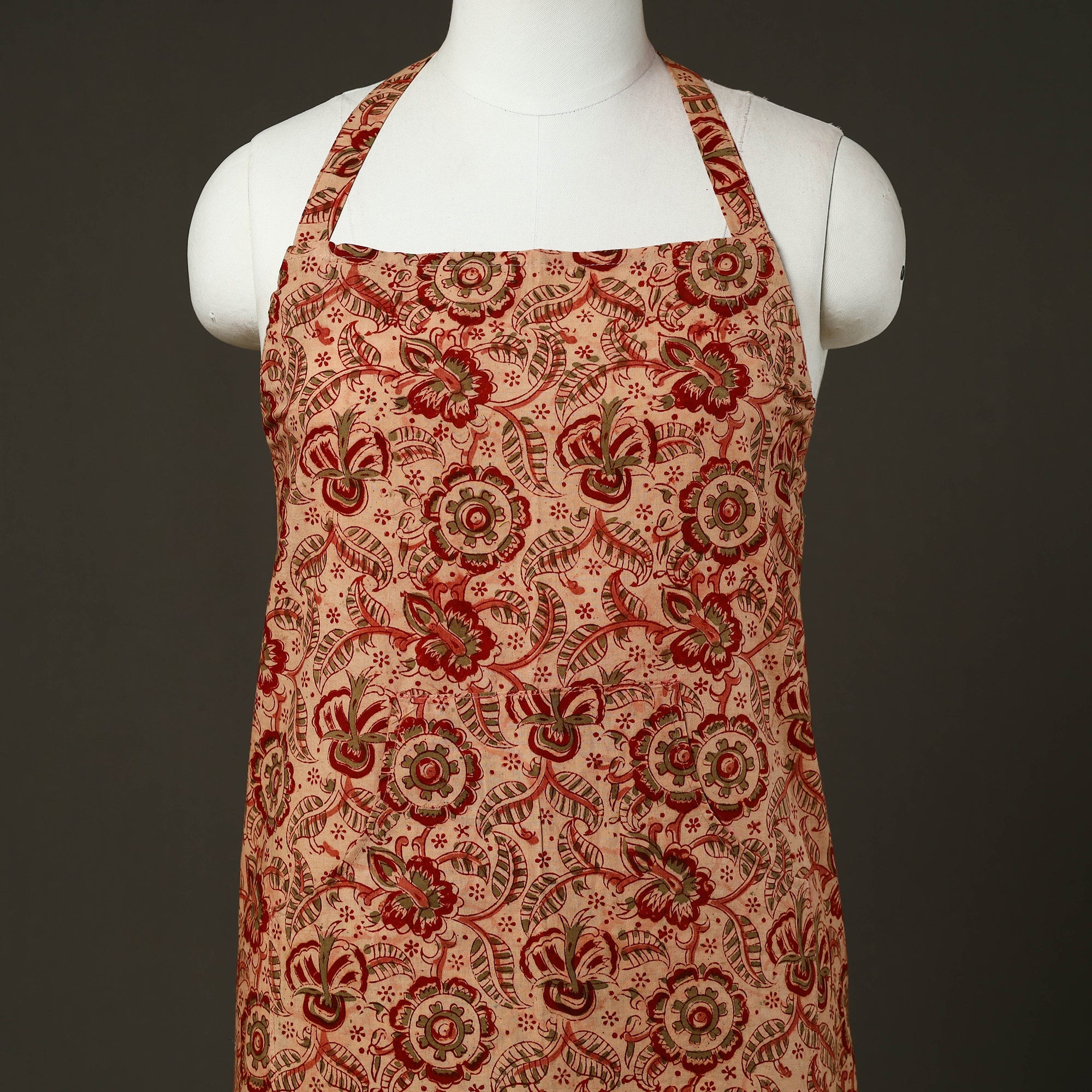 JALPARI Beige - Kalamkari Block Print Cotton Apron with Pocket 50 - view 3