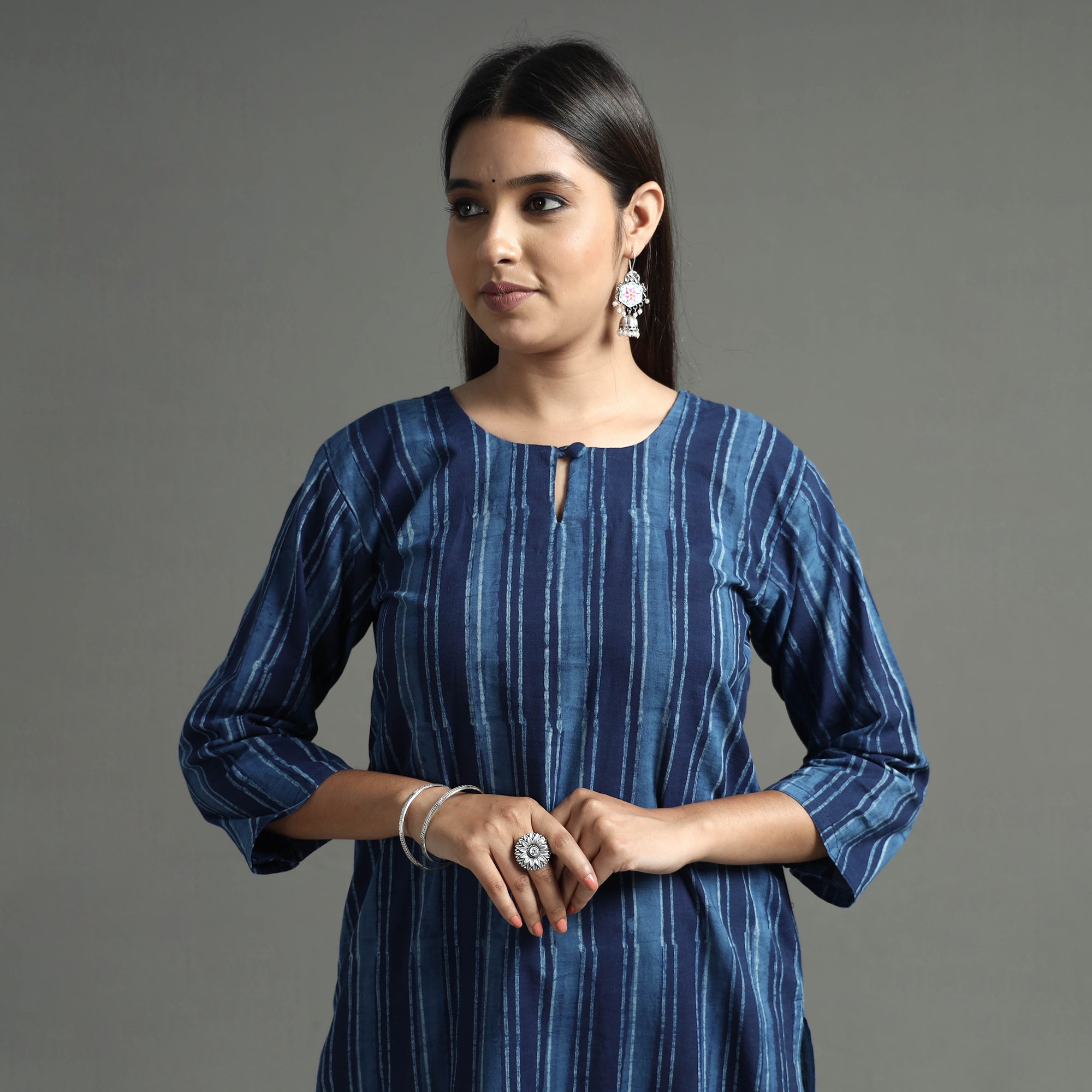 ITOKRI CASUALS Blue - Akola Block Printed Cotton Long Straight Kurta