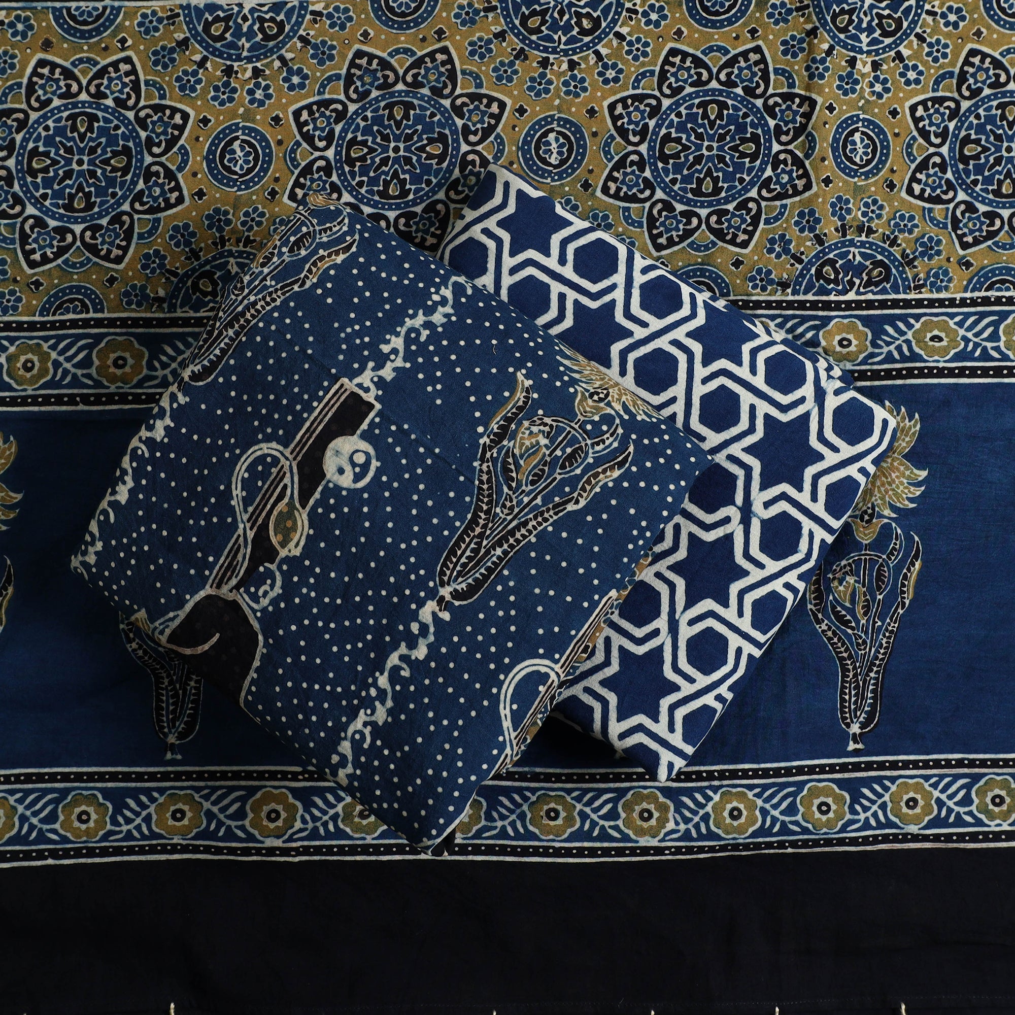 AJRAKH BY SUFIYAN ISMAIL KHATRI Blue - Hand Block Print Cotton 3pc Ajrakh Dress Material 17 - view 2