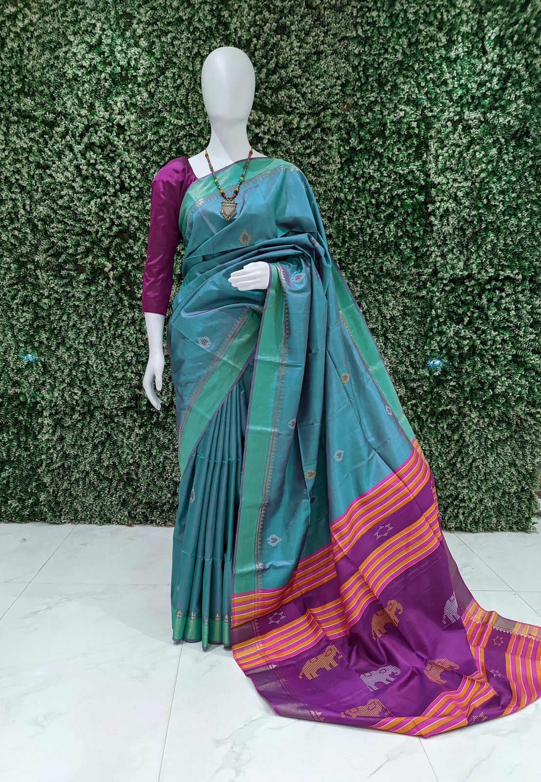 IndianVillèz Sky Green Handwoven South Soft Silk Saree