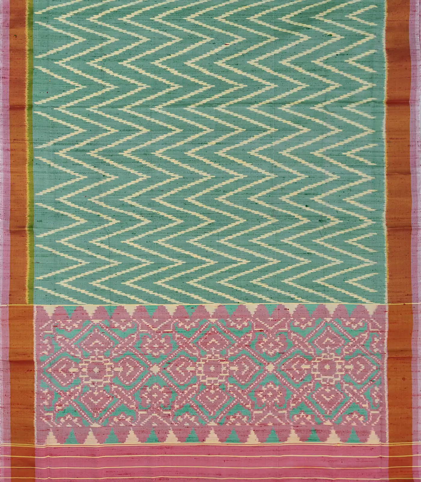 RmKV Aquamarine Handloom Ikat Dupion Silk Saree With Chevron Motifs-Aquamarine - view 2