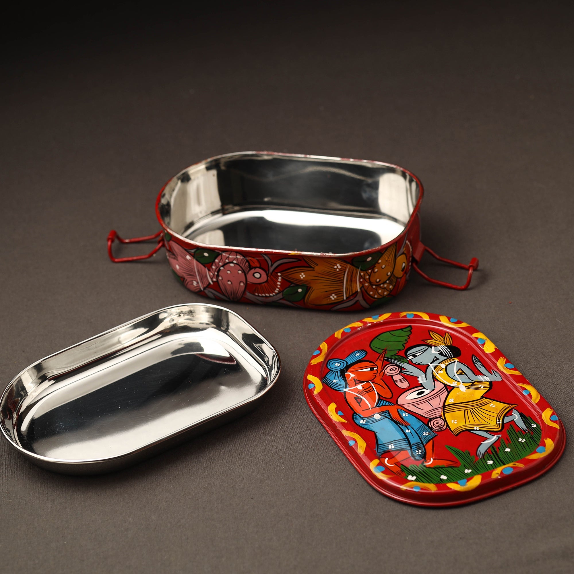 AAYAAS Bengal Patua Handpainted Stainless Steel Lunch Box (6 x 4 in) - view 2