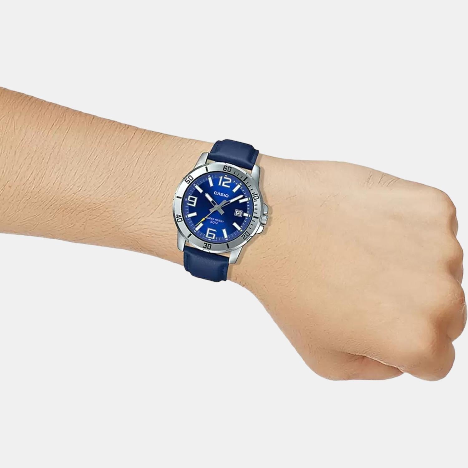 Casio Enticer Men Quartz Blue Dial Analog Leather Watch A1737 - view 7