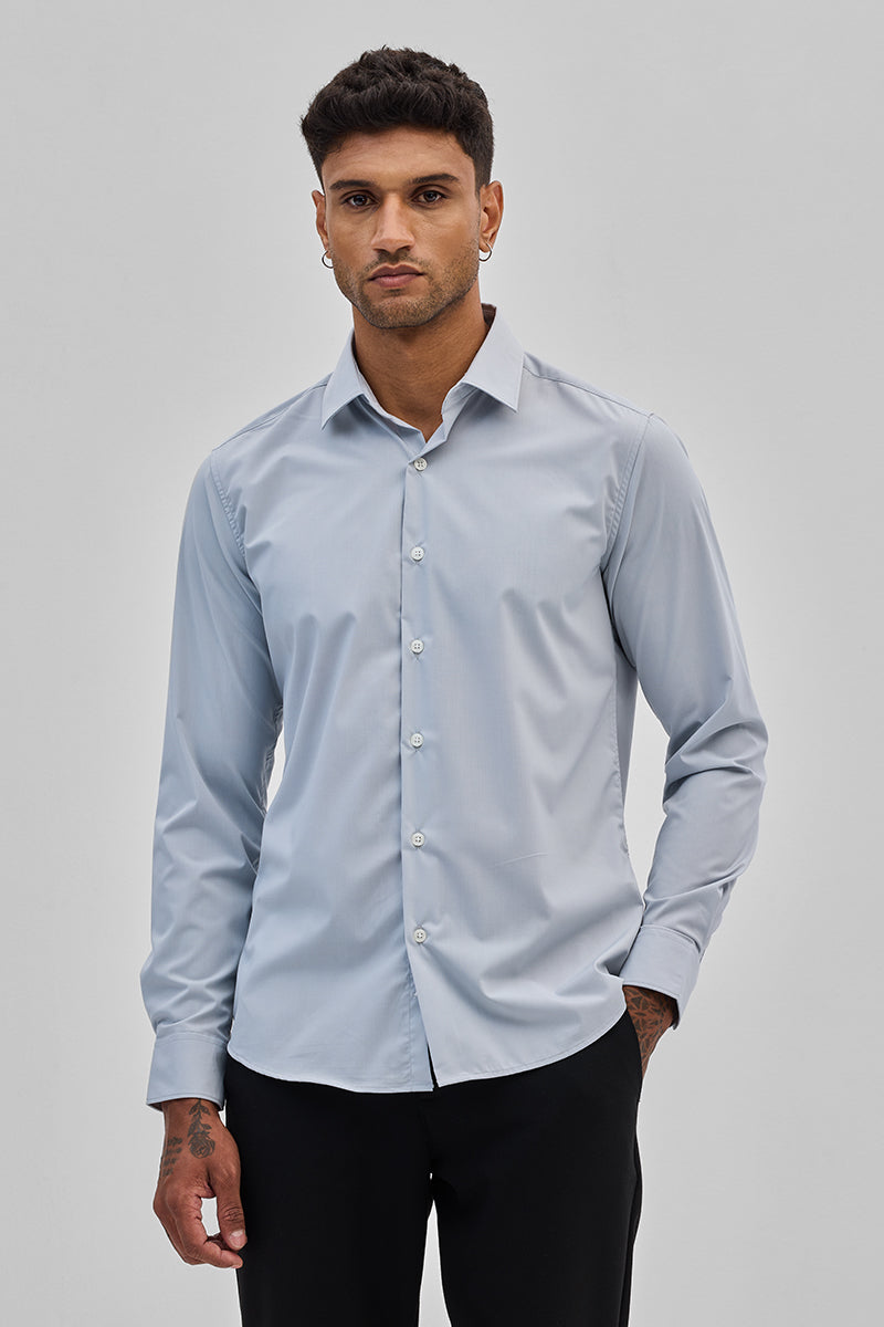 SNITCH Light Blue Slim Fit Stretch Shirt - view 6
