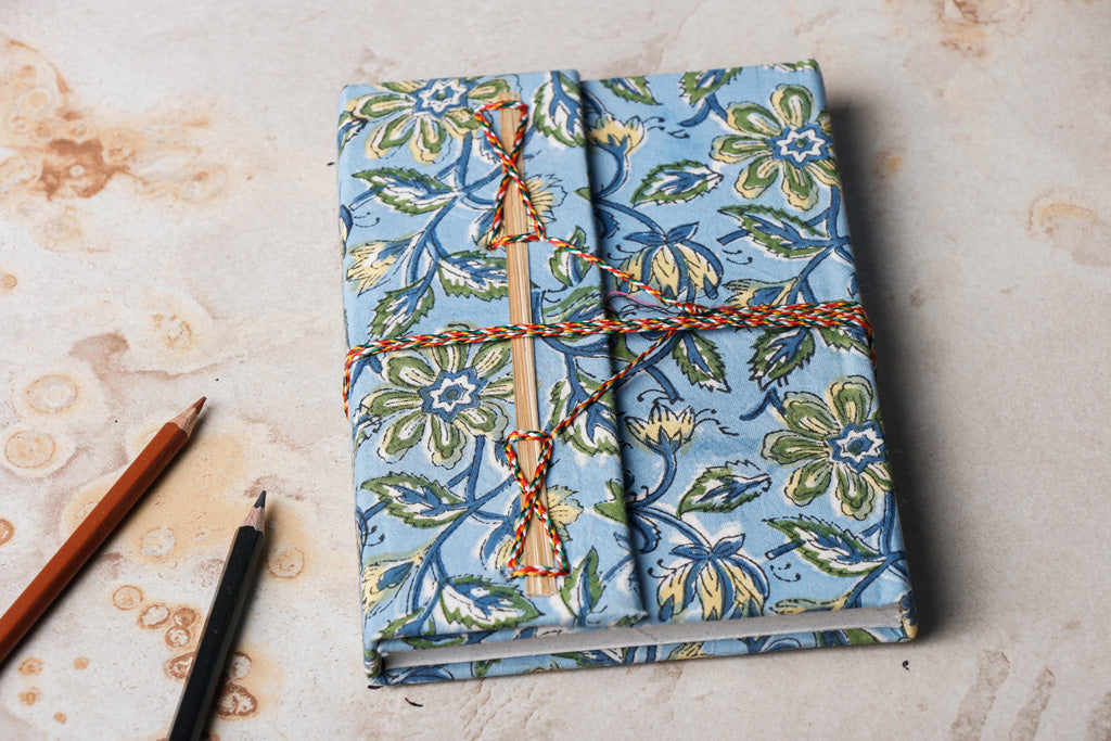 TARAGRAM Blue - Fabric Cover Handmade Paper Notebook with Thread Lock