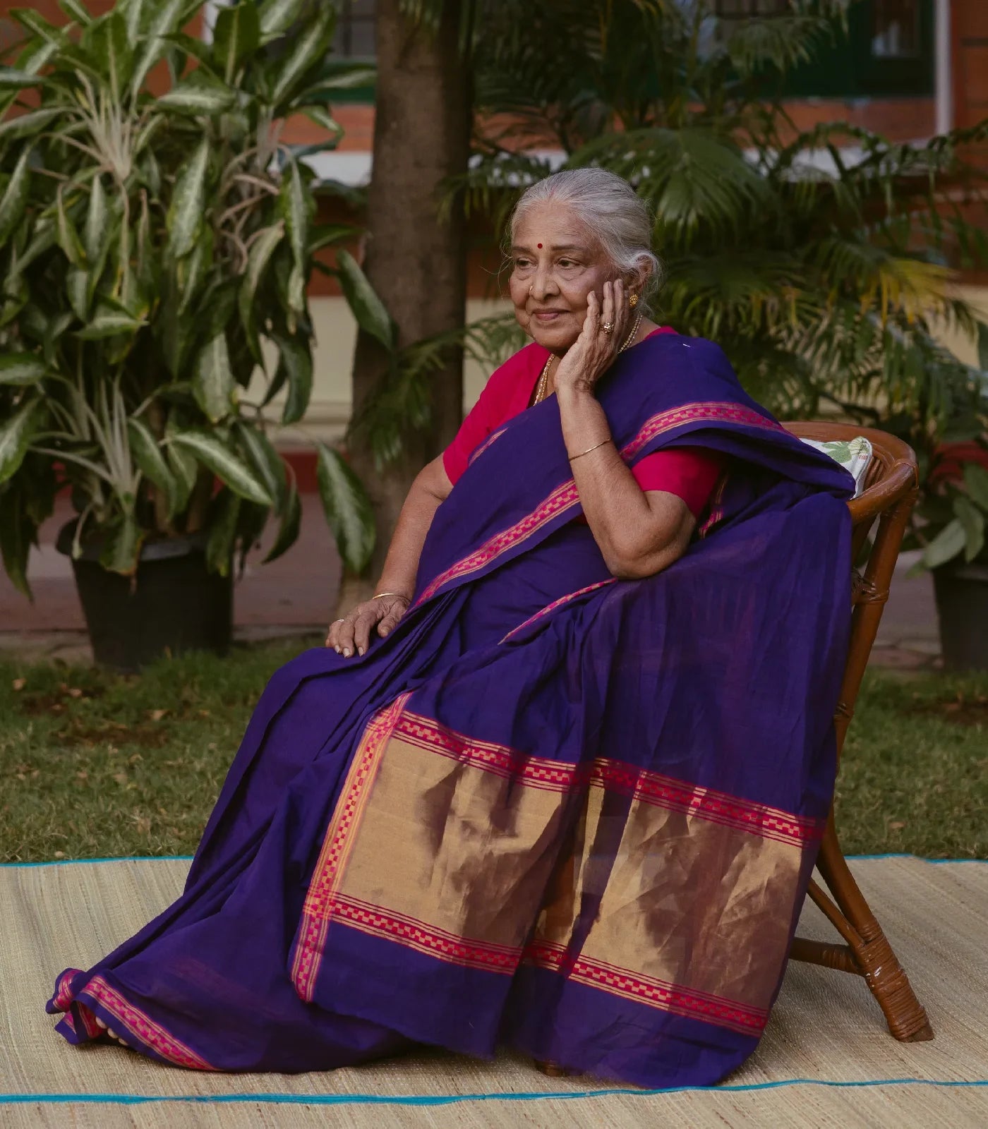 RmKV Violet Handloom Venkatagiri Cotton Saree With Border in a checkered pattern