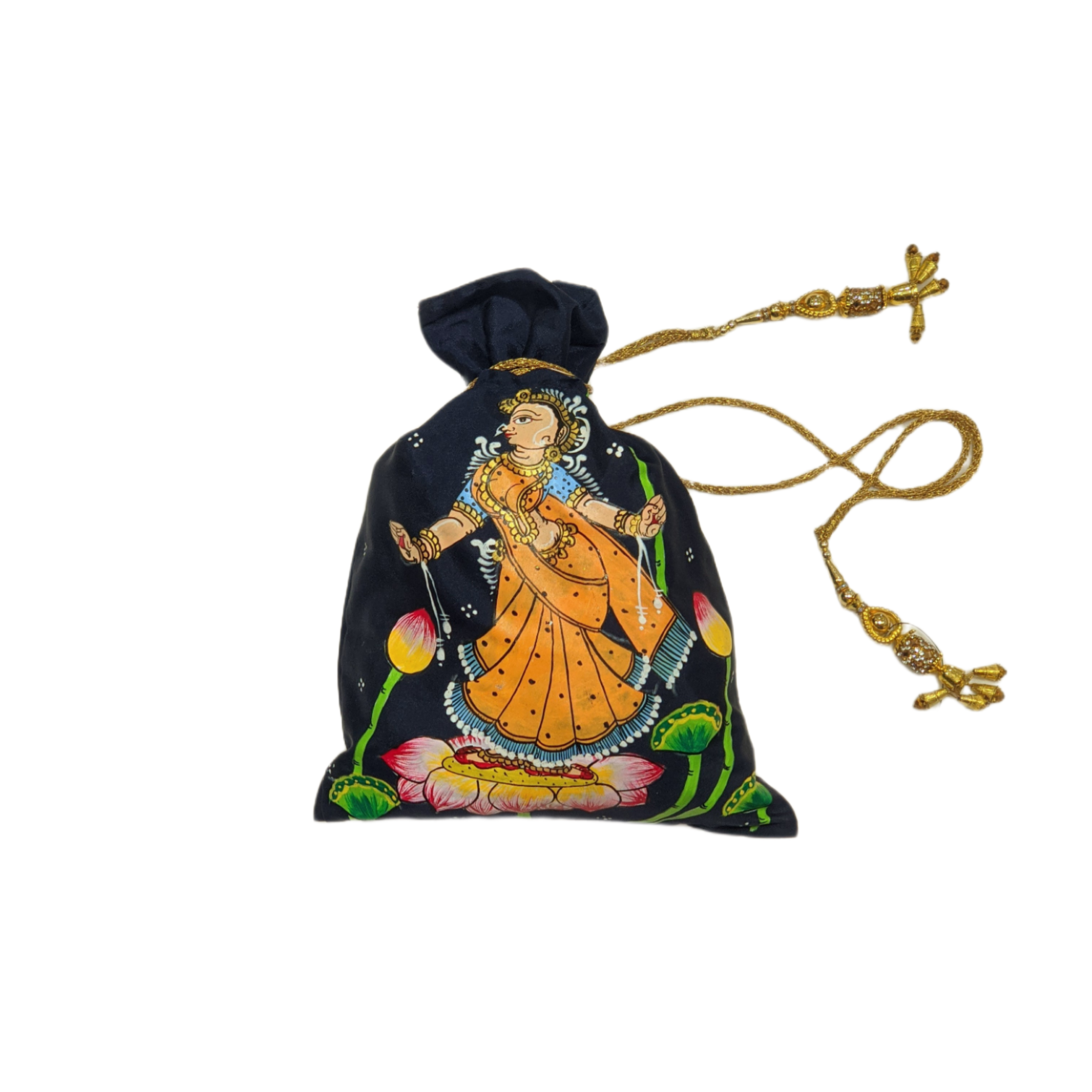 IndianVillèz Navy Blue with Yellow Nartaki Pattachitra Potli Bag - view 2