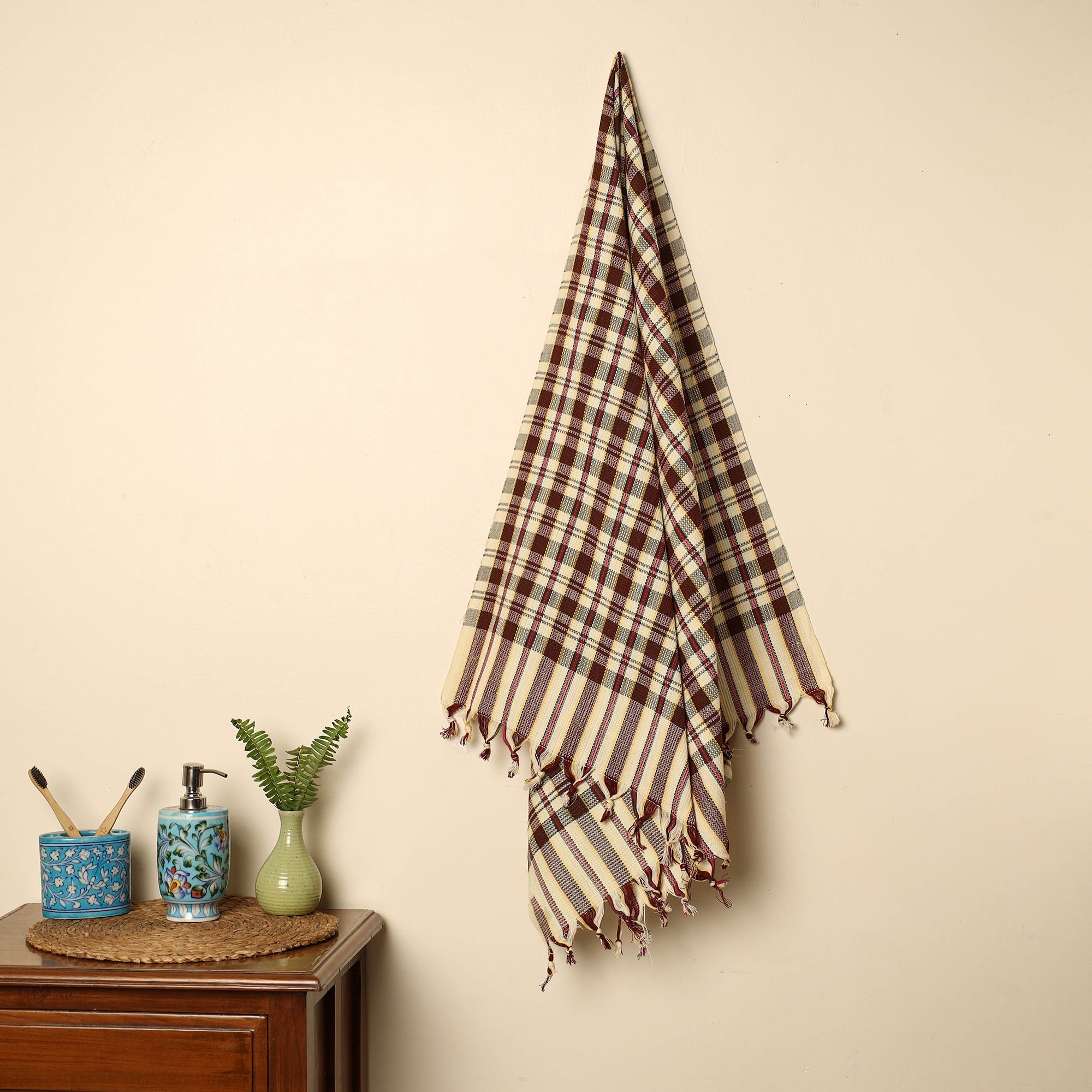 GWALIOR HANDLOOMS Brown - Handloom Fine Cotton Checks Bath Towel 146