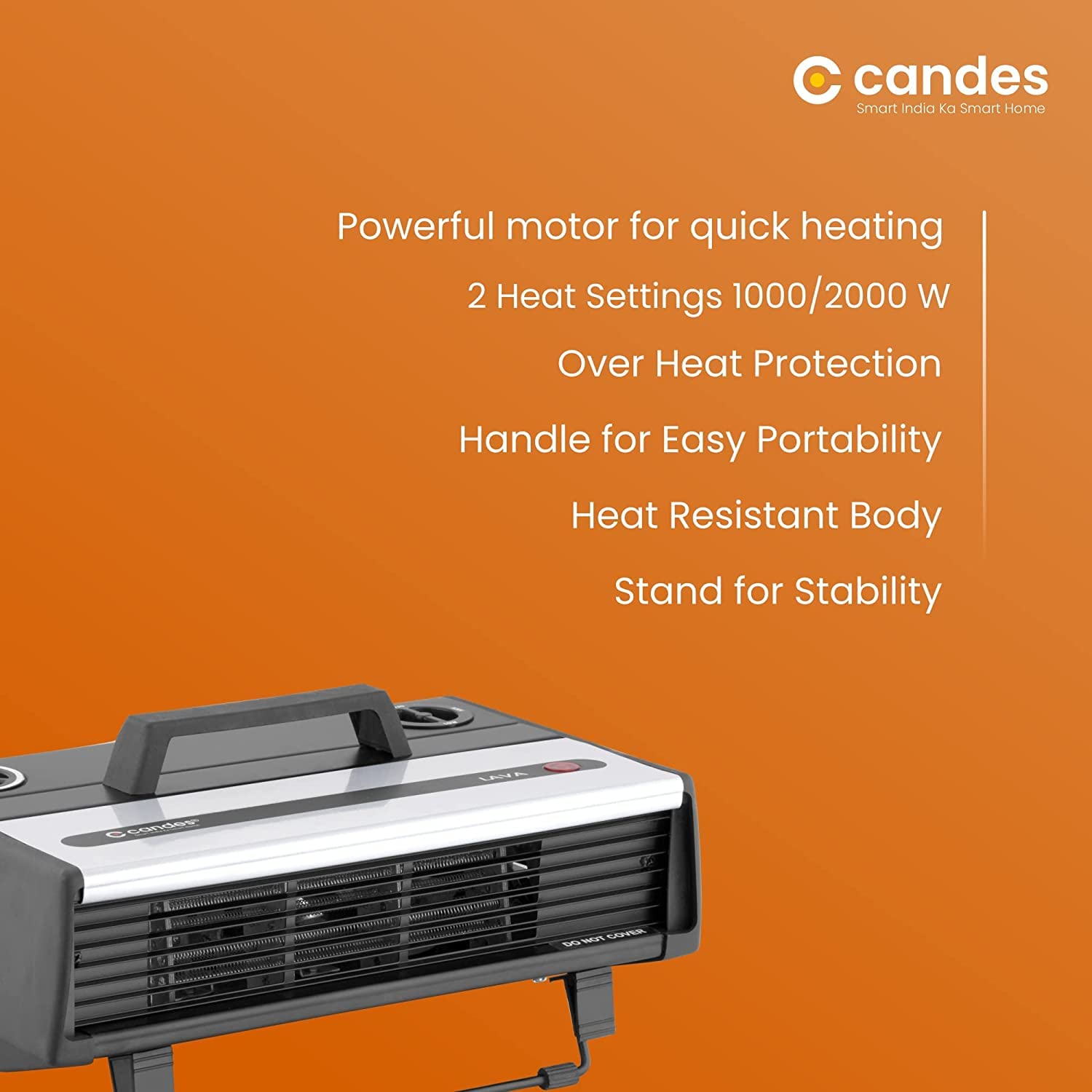 Candes Lava 2000W All in One Silent Blower Fan Room Heater (Black) - view 3