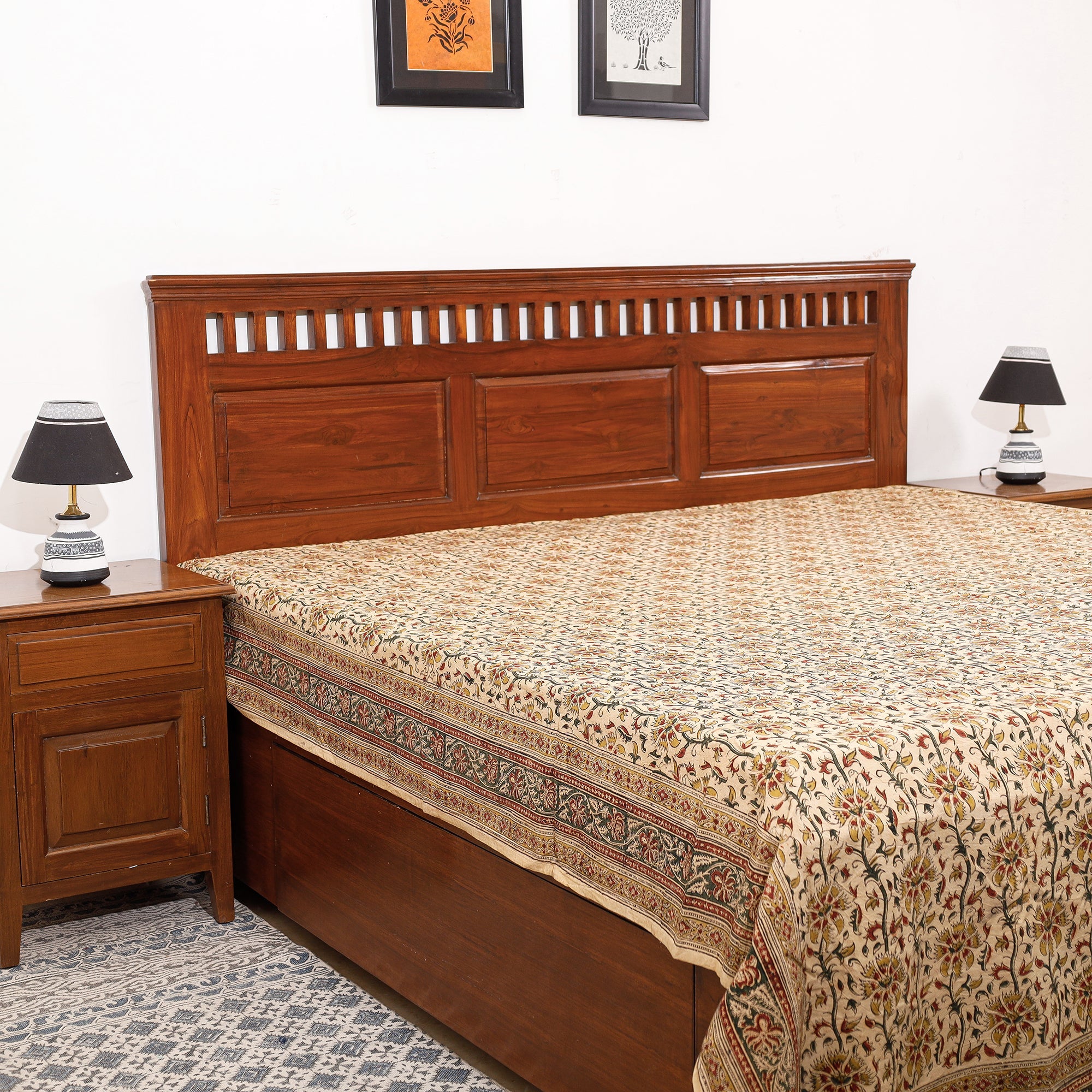 PITCHUKA SRINIVAS KALAMKARI PEDANA Brown - Pedana Kalamkari Block Printing Cotton Double Bed Cover (111 x 94 in)