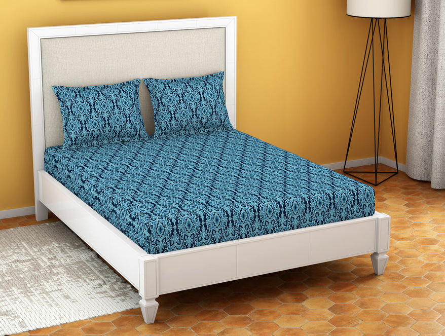 Spaces India Ornate Poseidon - Dark Blue Microfiber Double Bedsheet - Dazzle By Welspun - view 2
