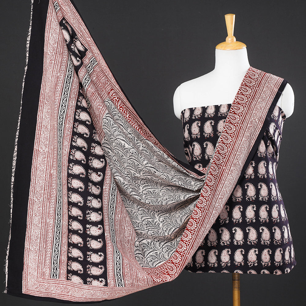 BAGH PRINTS BY MOHAMMED BILAL KHATRI Black - 3pc Natural Dyed Cotton Bagh Print Suit Material Set