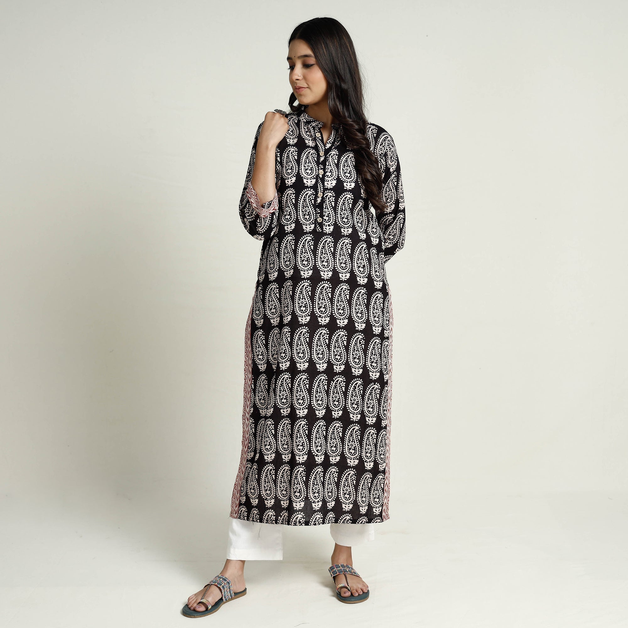 ITOKRI CASUALS Black - Block Print Mul Cotton Straight Bagh Kurta - view 2