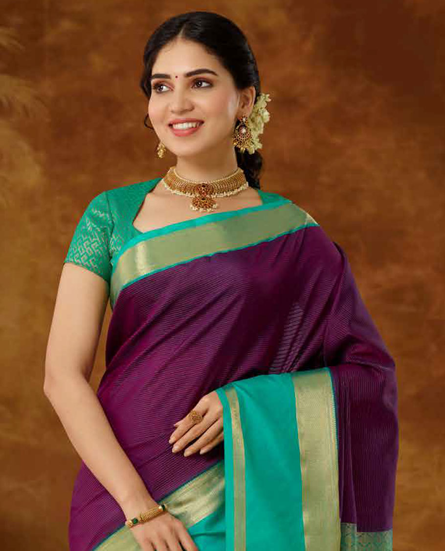 Vasundhara Lite-Silk Mix Purple striped vasundhara elite silk saree, contrast rettai pettu traditional zari design border & intricate pallu - view 2
