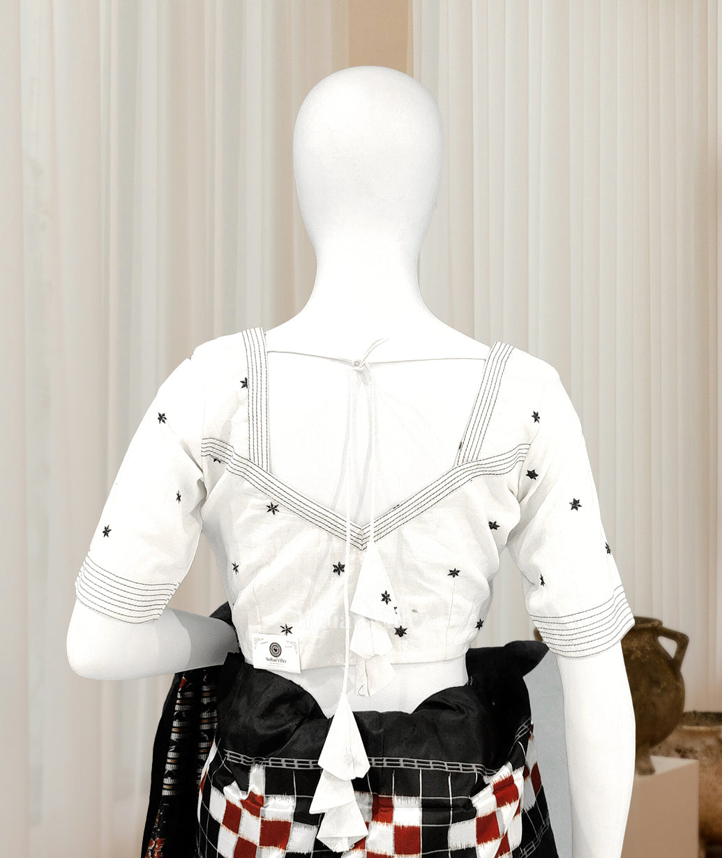 IndianVillèz White Star Motif Odisha Ikat Sambalpuri Cotton Blouse - view 2