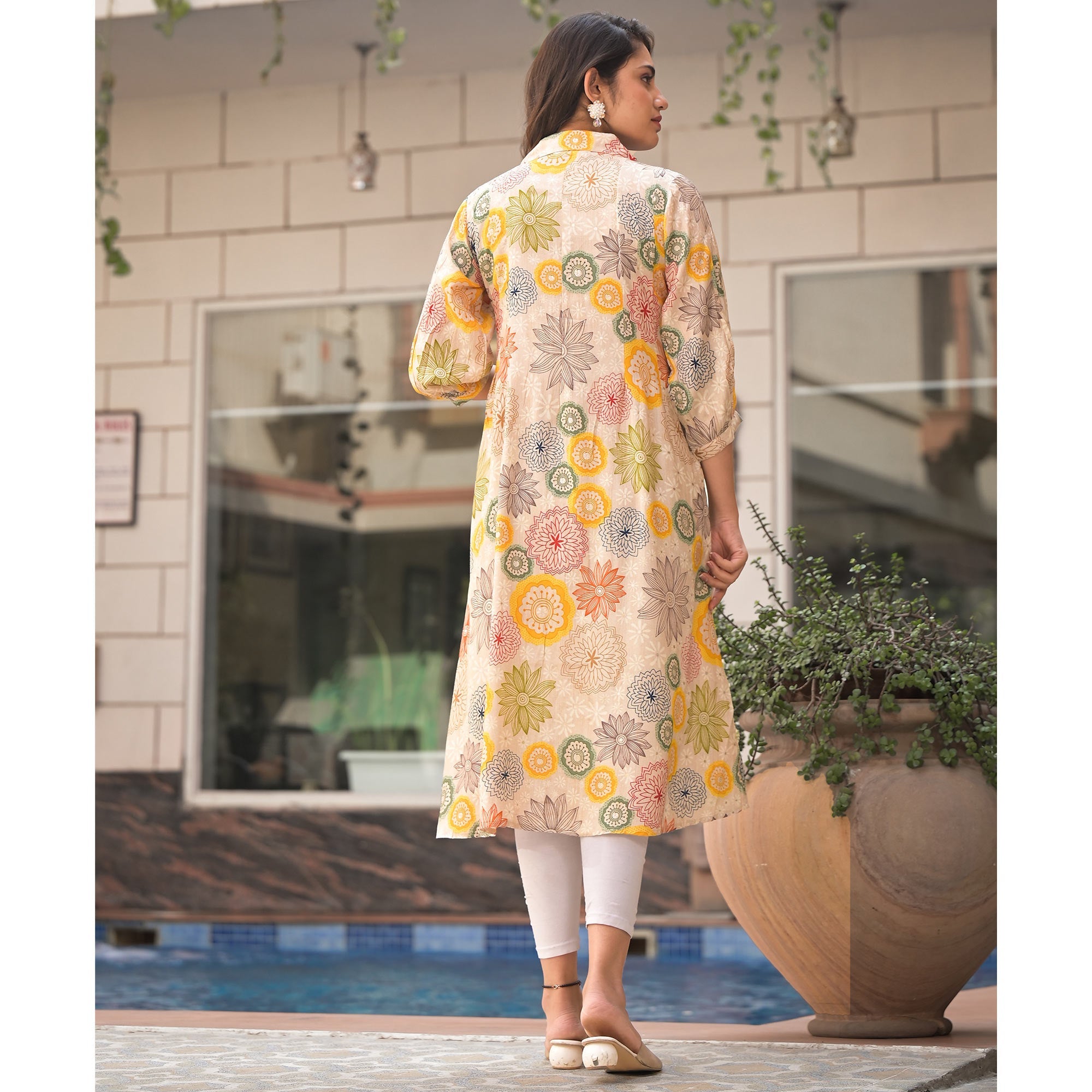 Peachmode Multicolor Floral Printed Muslin A-line Kurti Dress - view 8