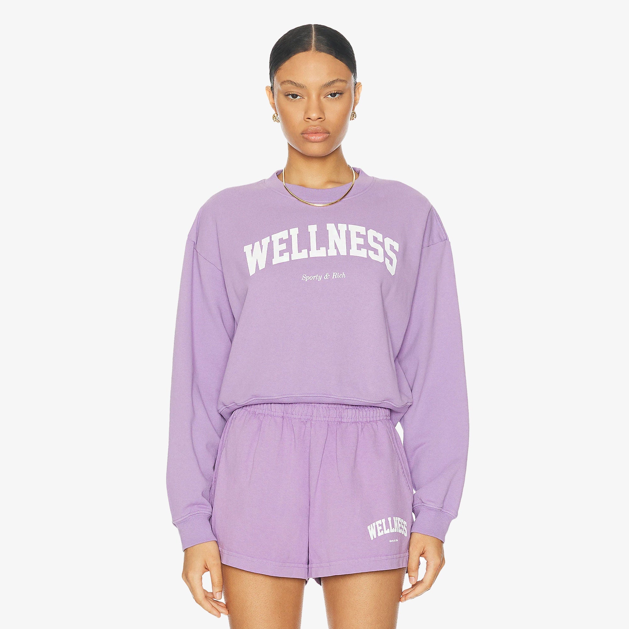 Sporty & Rich | Wellness Ivy Cropped Crewneck { Violet/white - view 5