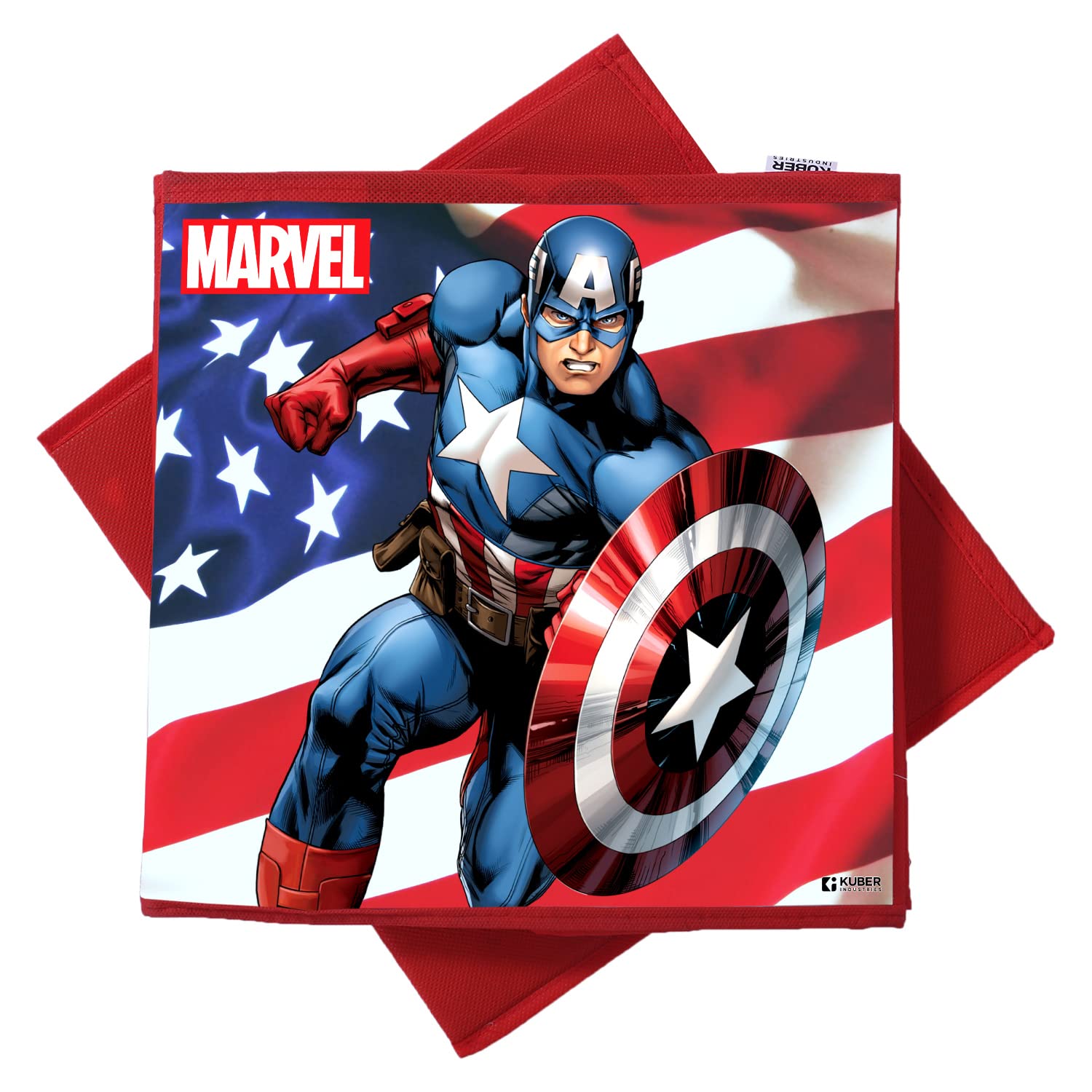 Kuber Industries Marvel Captain America Print Durable & Collapsible Square Storage Box|Clothes Organizer With Handle,Pack of 4 (Red) - view 5