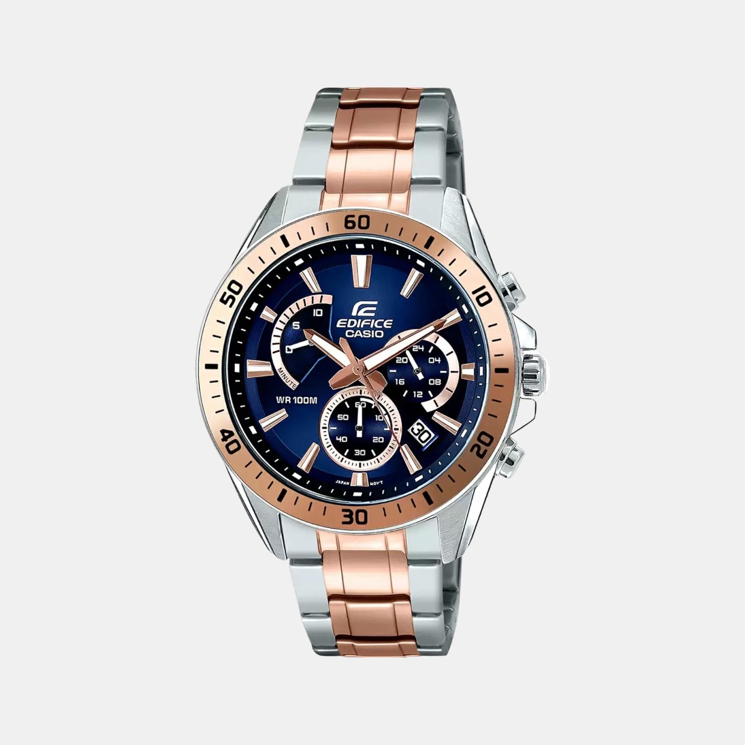 Casio Edifice Men Quartz Two Tone Dial Chronograph Stainless Steel Watch EX277