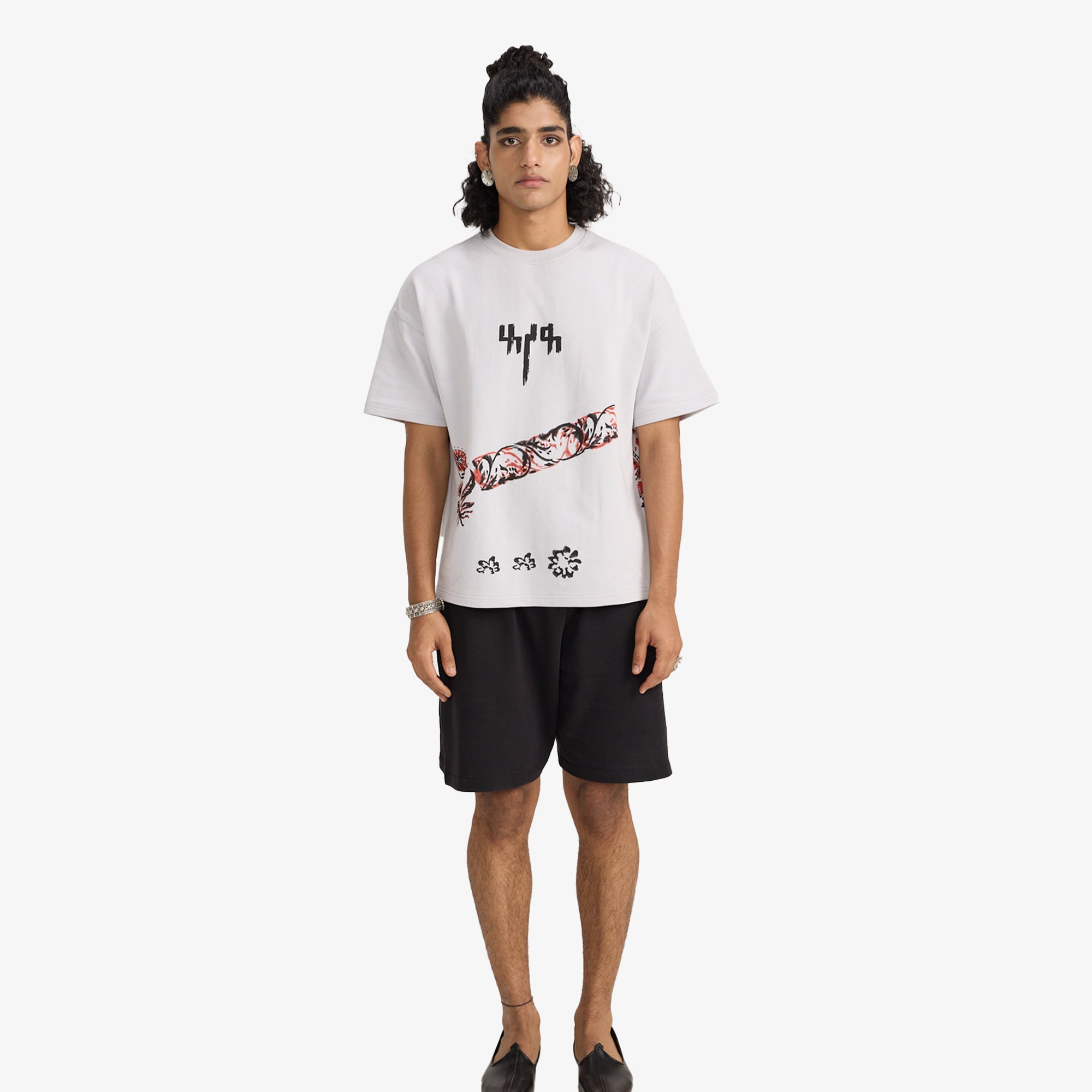 F A R A K | Grey Block Printed T-shirt { Grey/grey - view 7