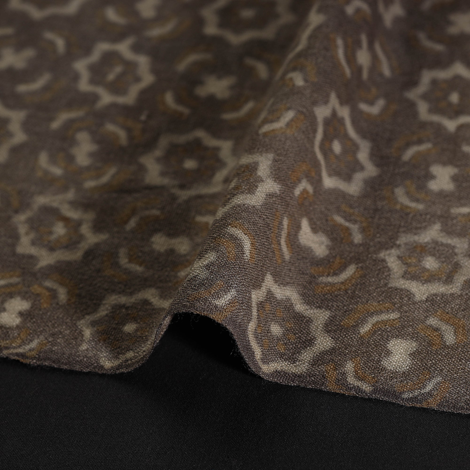 HAVELI CHRONICLES Brown - Pure Wool Handloom Akola Print Fabric 12 - view 3