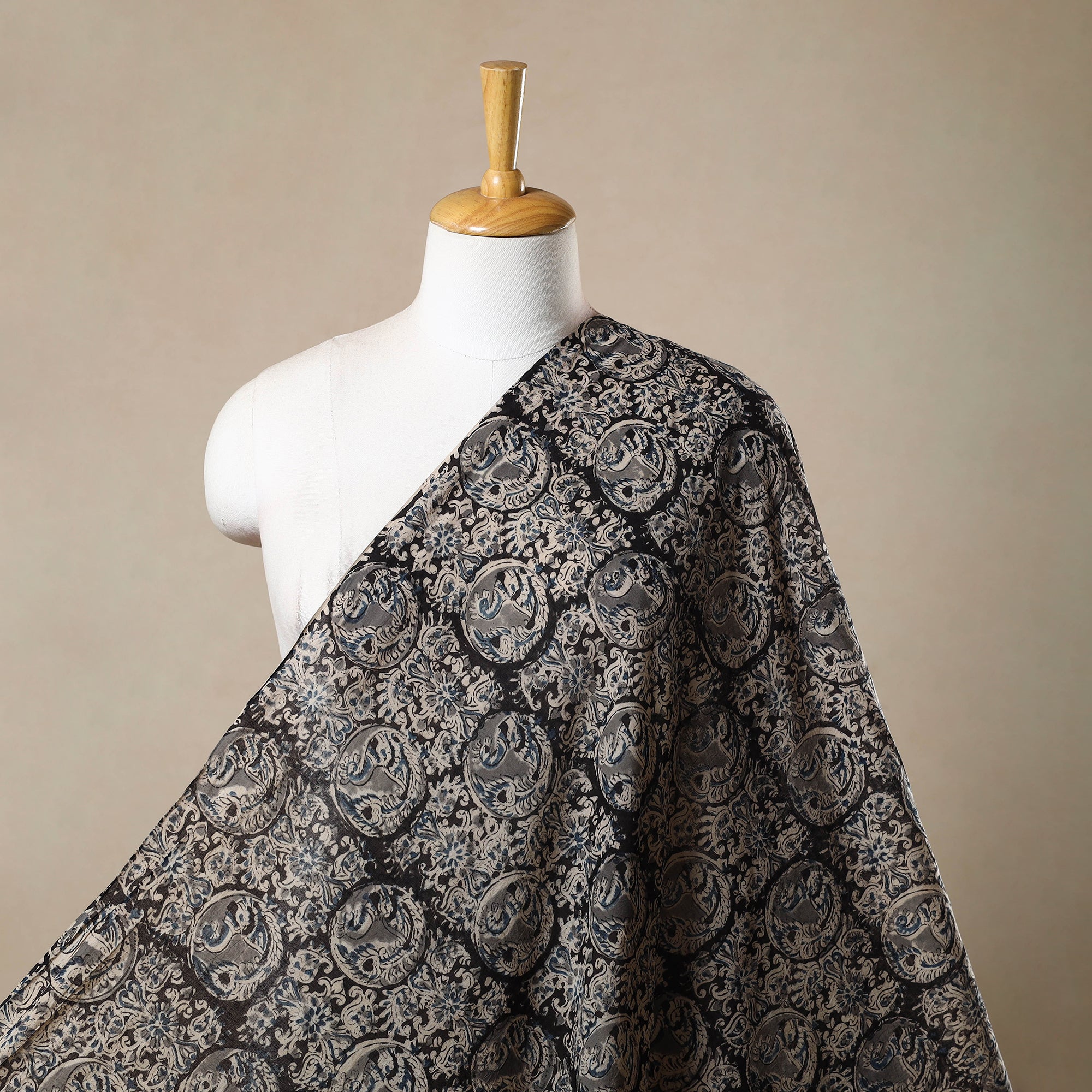 VENKATA BHANU KALAMKARI PEDANA Black - Pedana Hand Block Print Mul Cotton Kalamkari Fabric 12