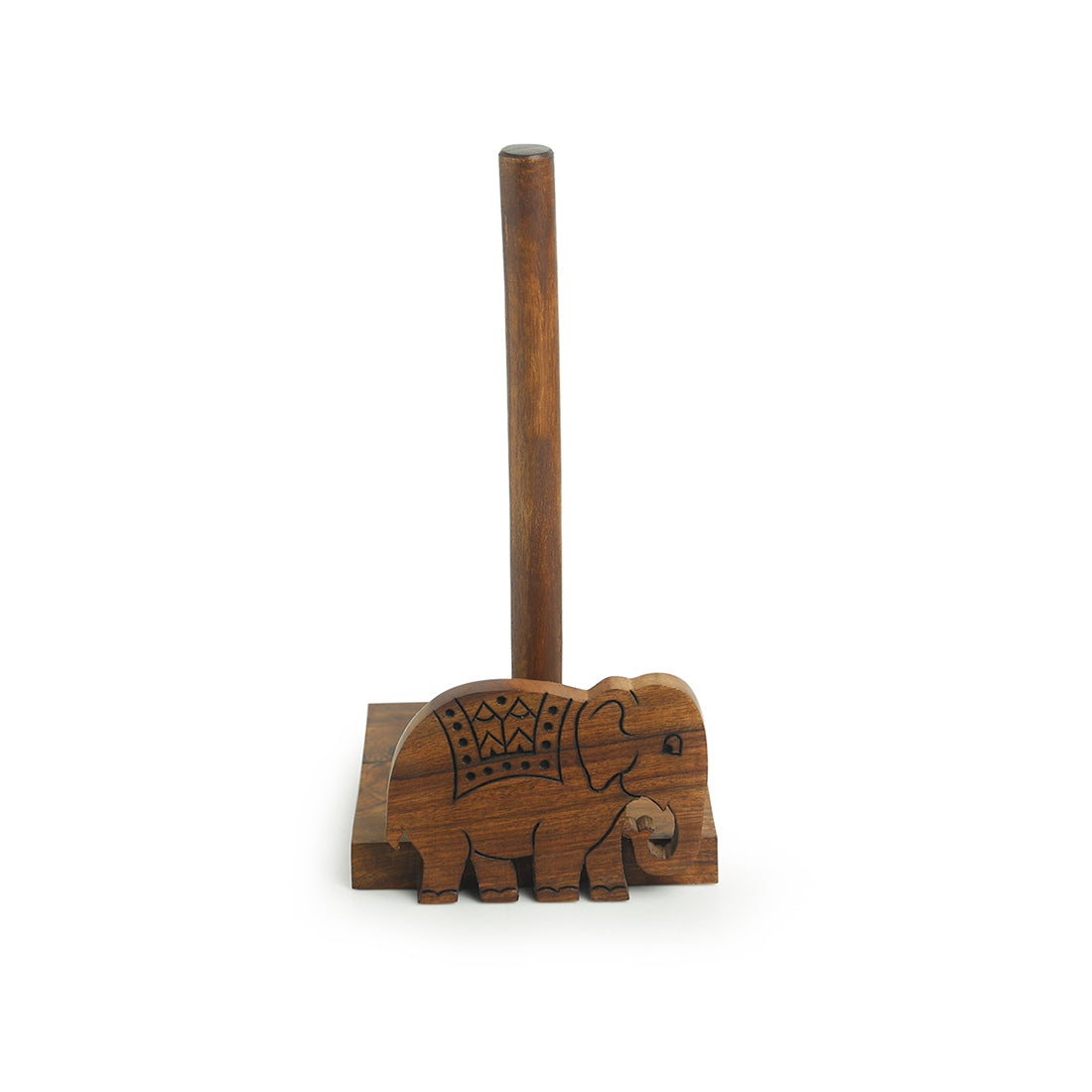 EXCLUSIVELANE 'The Elephant Warriors' Hand Carved Kitchen Tissue Roll Holder In Sheesham Wood (2 Rolls) - view 2
