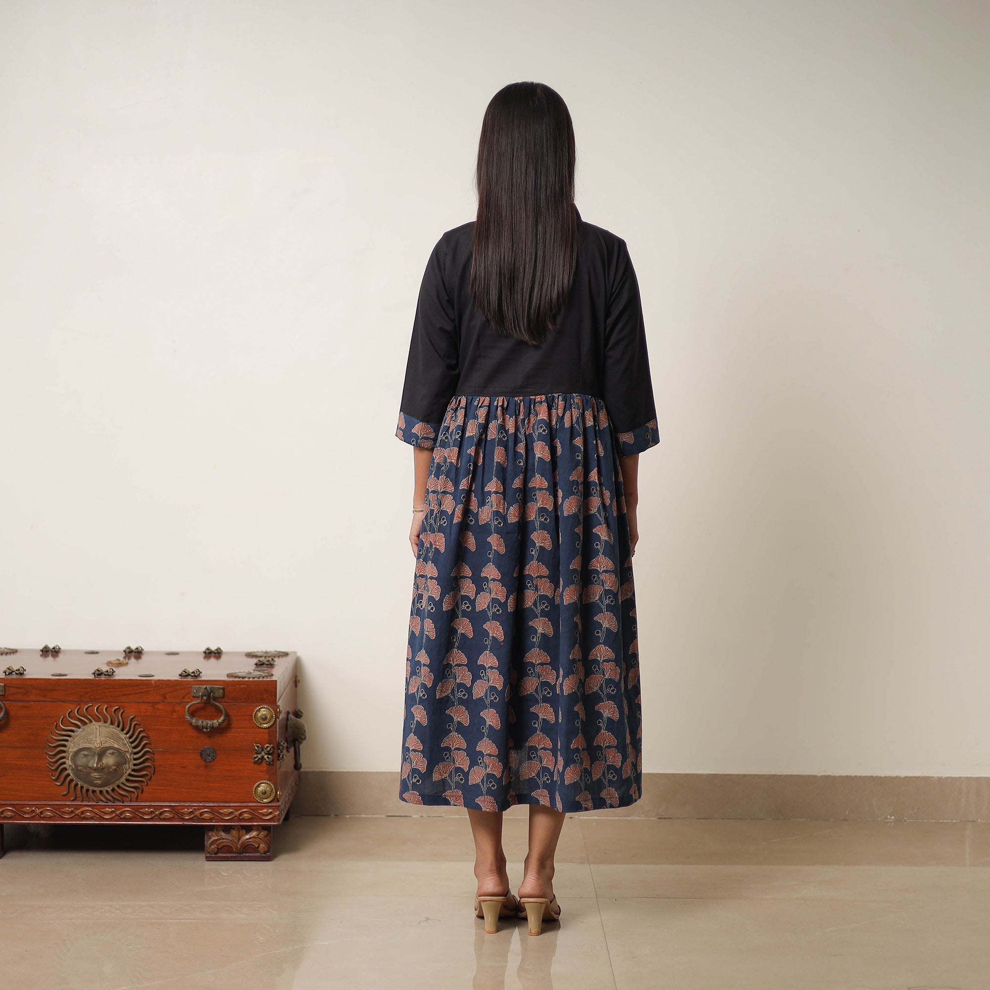 ITOKRI CASUALS Blue - Hand Block Print Cotton Flared Gher Ajrakh Dress 01 - view 4