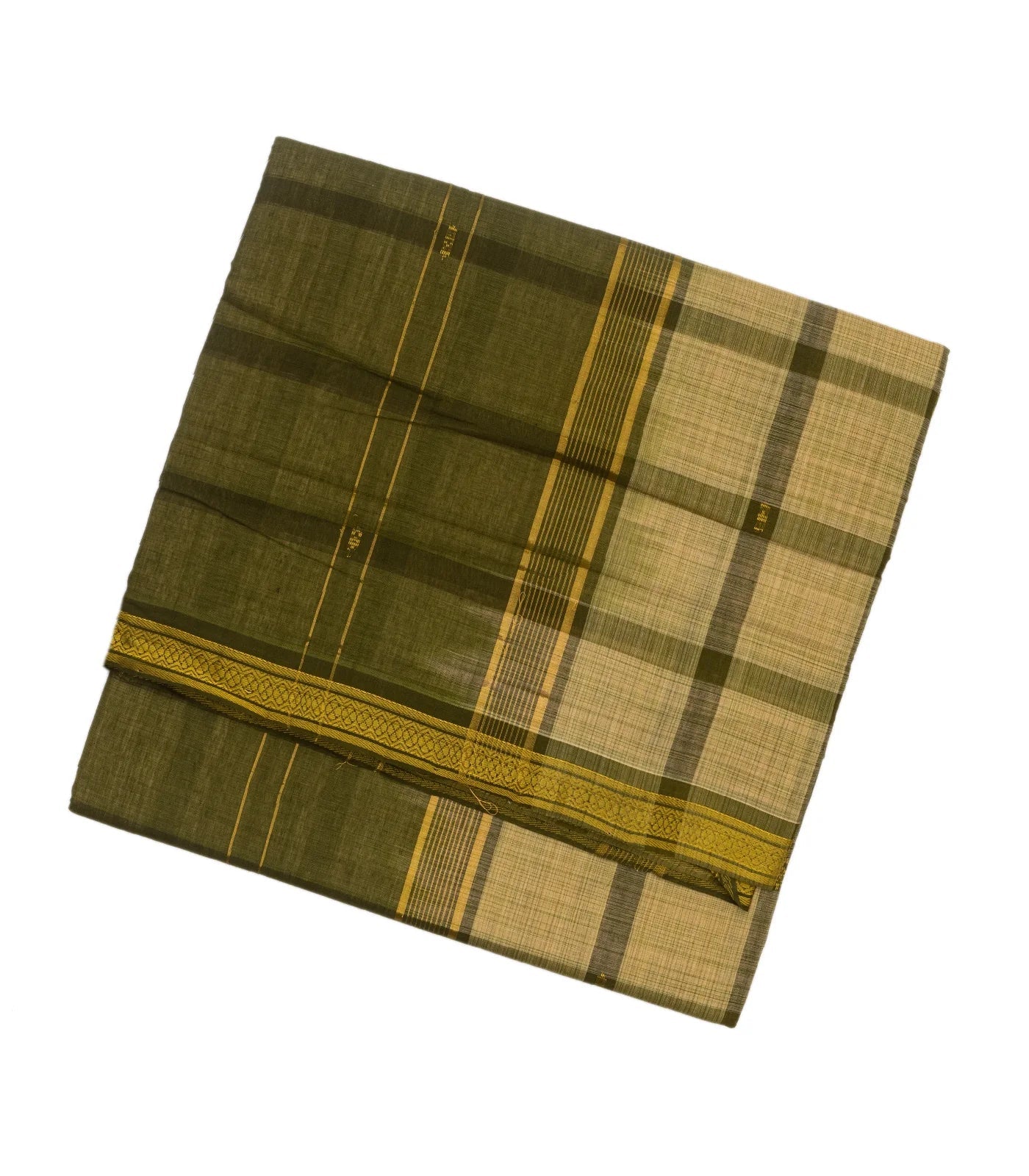 RmKV Shadow Green Handloom Kadapa Cotton Saree With Checks