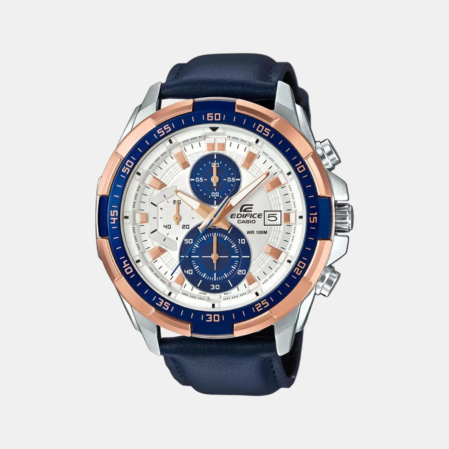 Casio Edifice Men Quartz Blue Dial Chronograph Leather Watch EX306