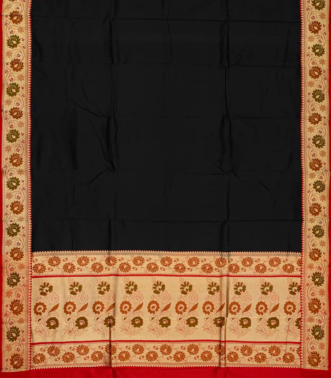 RmKV Black Handloom Plain Banarasi Silk Saree With Red Border - view 2