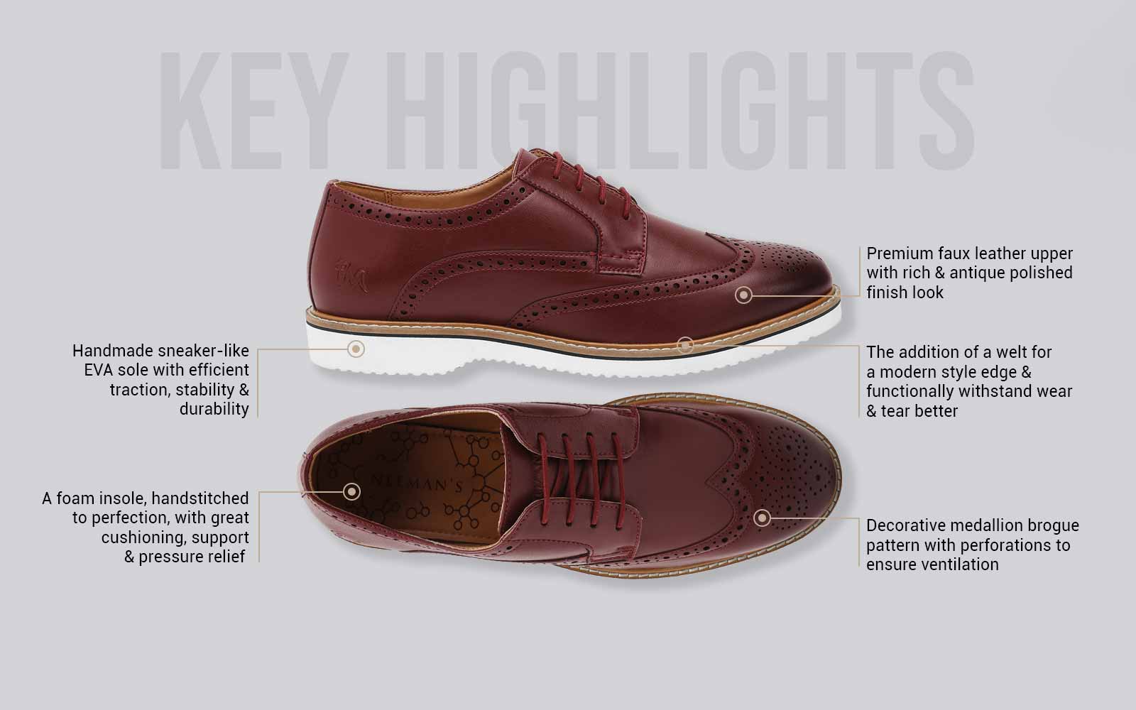 Neeman's Luxe Brogues : Burgundy - view 4