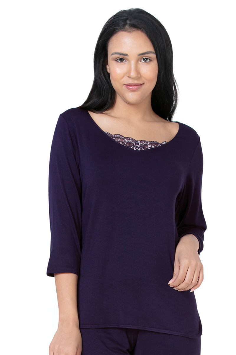 Amante Lace Touch Sleep Top - Midnight - view 2